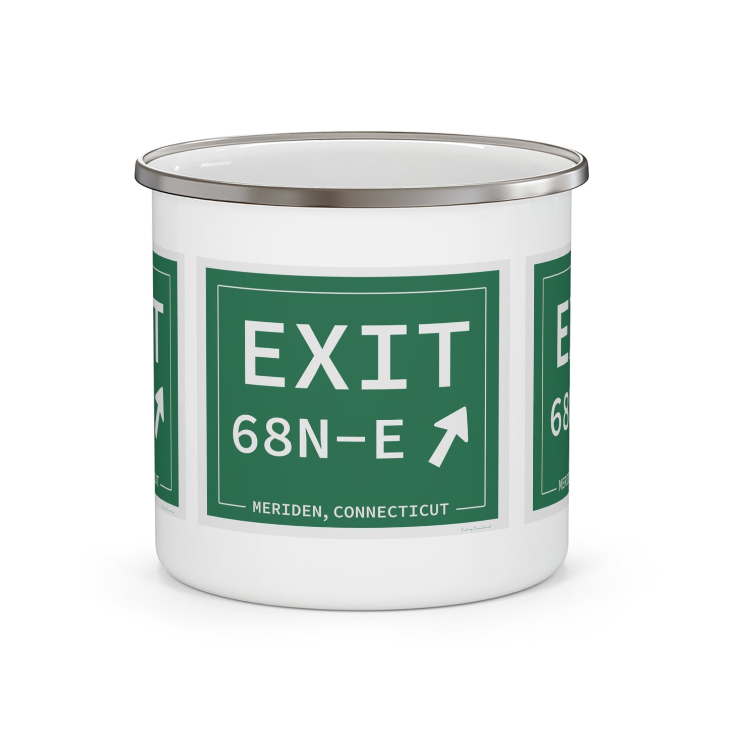 Vintage Exit 68N-E WCP Sign Enamel Camping Mug