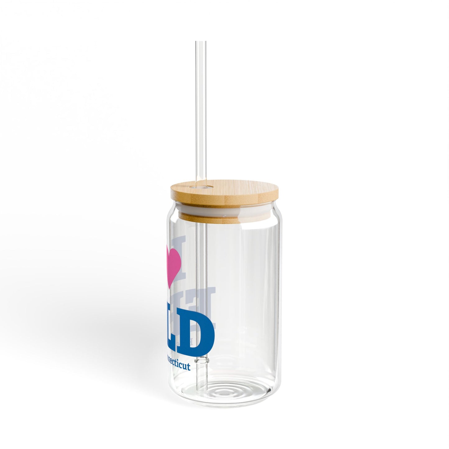 I Heart FFLD Glass Can with Straw and Lid, 16oz