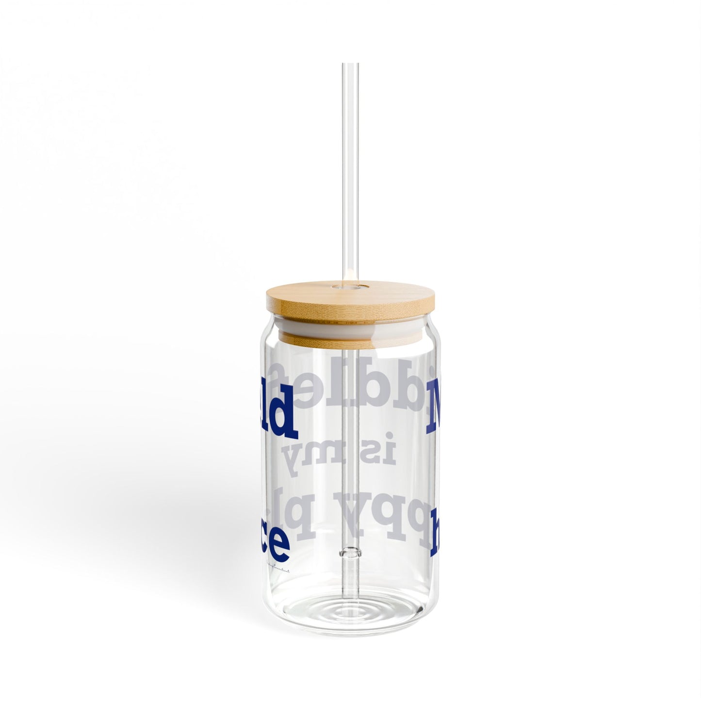 Middlefield is My Happy Place Glass Can with Straw and Lid, 16oz