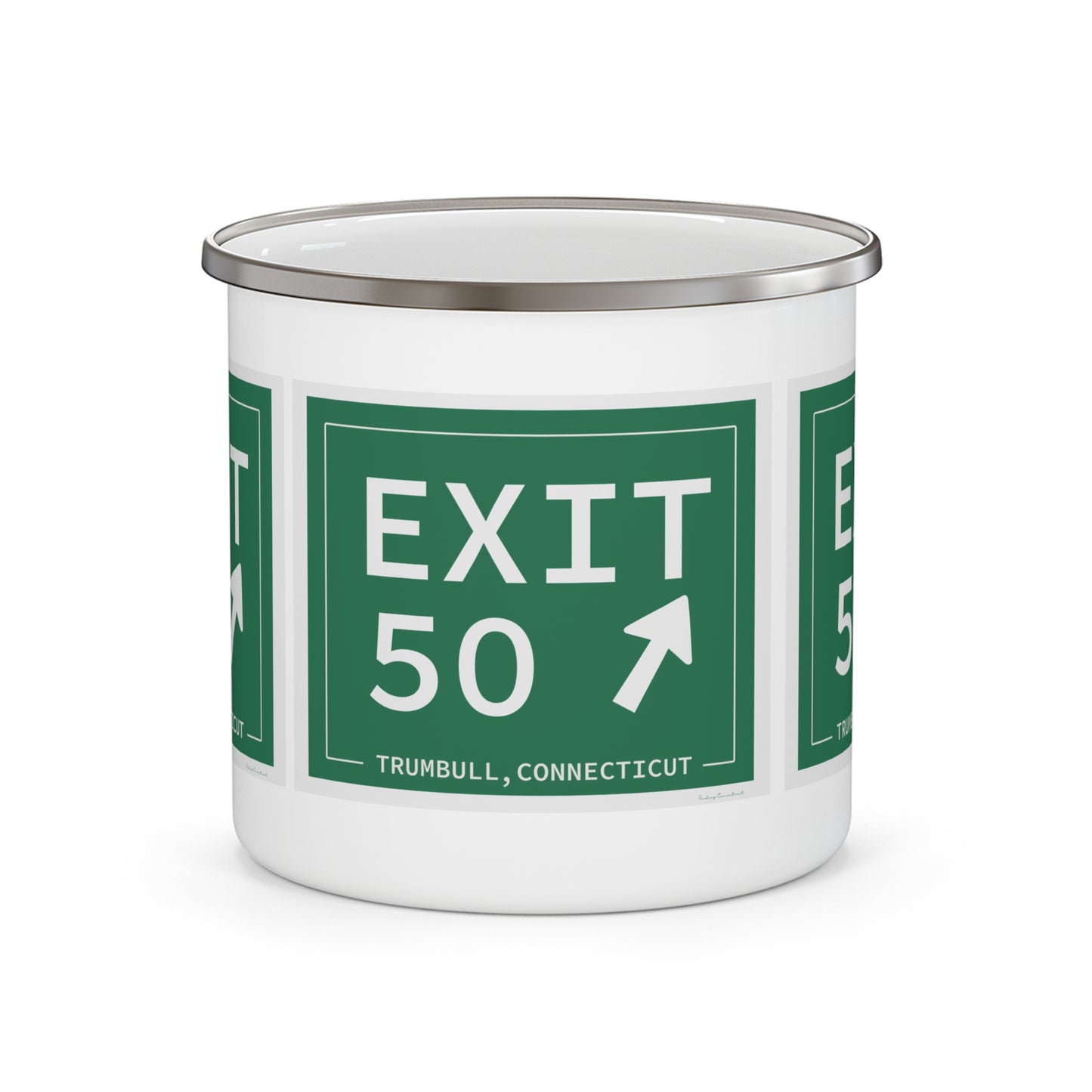 Vintage Exit 50 Merritt Parkway Sign Enamel Camping Mug