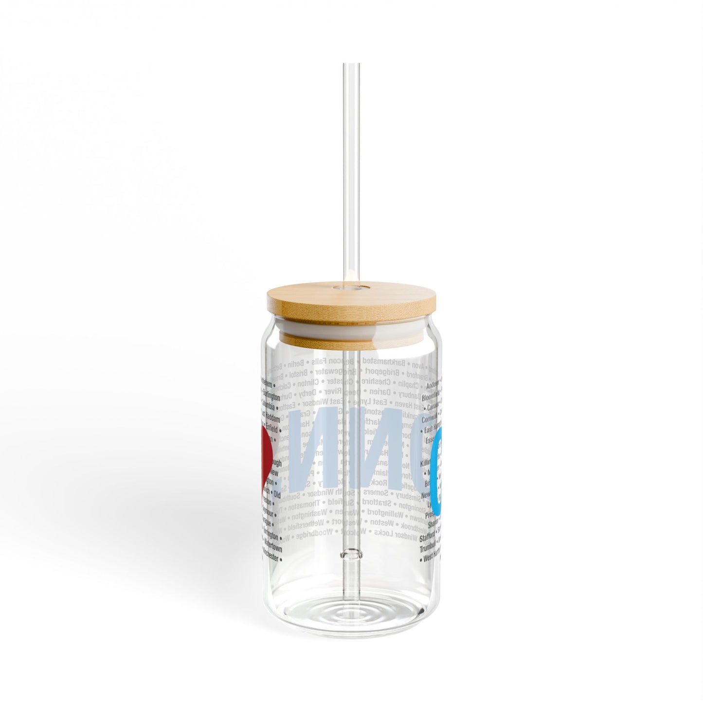Connecticut Love Glass Can with Straw and Lid, 16oz