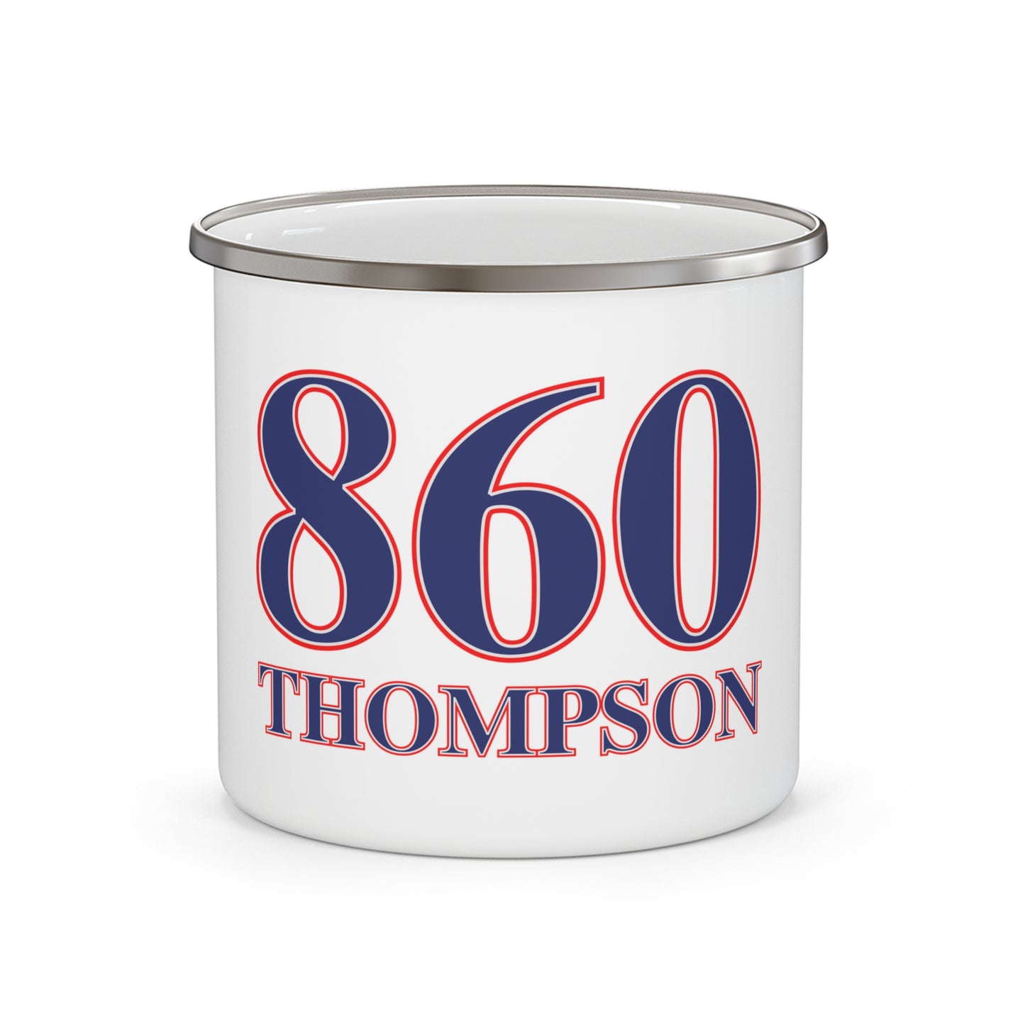860 Thompson Red, White & Blue Enamel Camping Mug