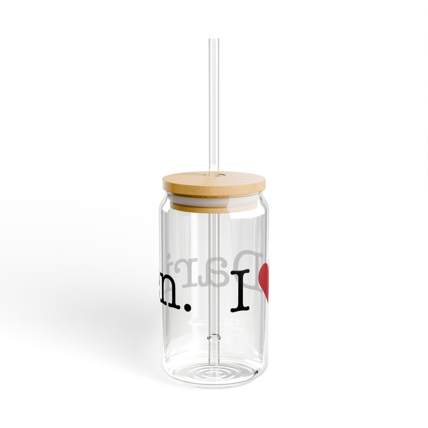 I Heart Darien. Glass Can with Straw and Lid, 16oz