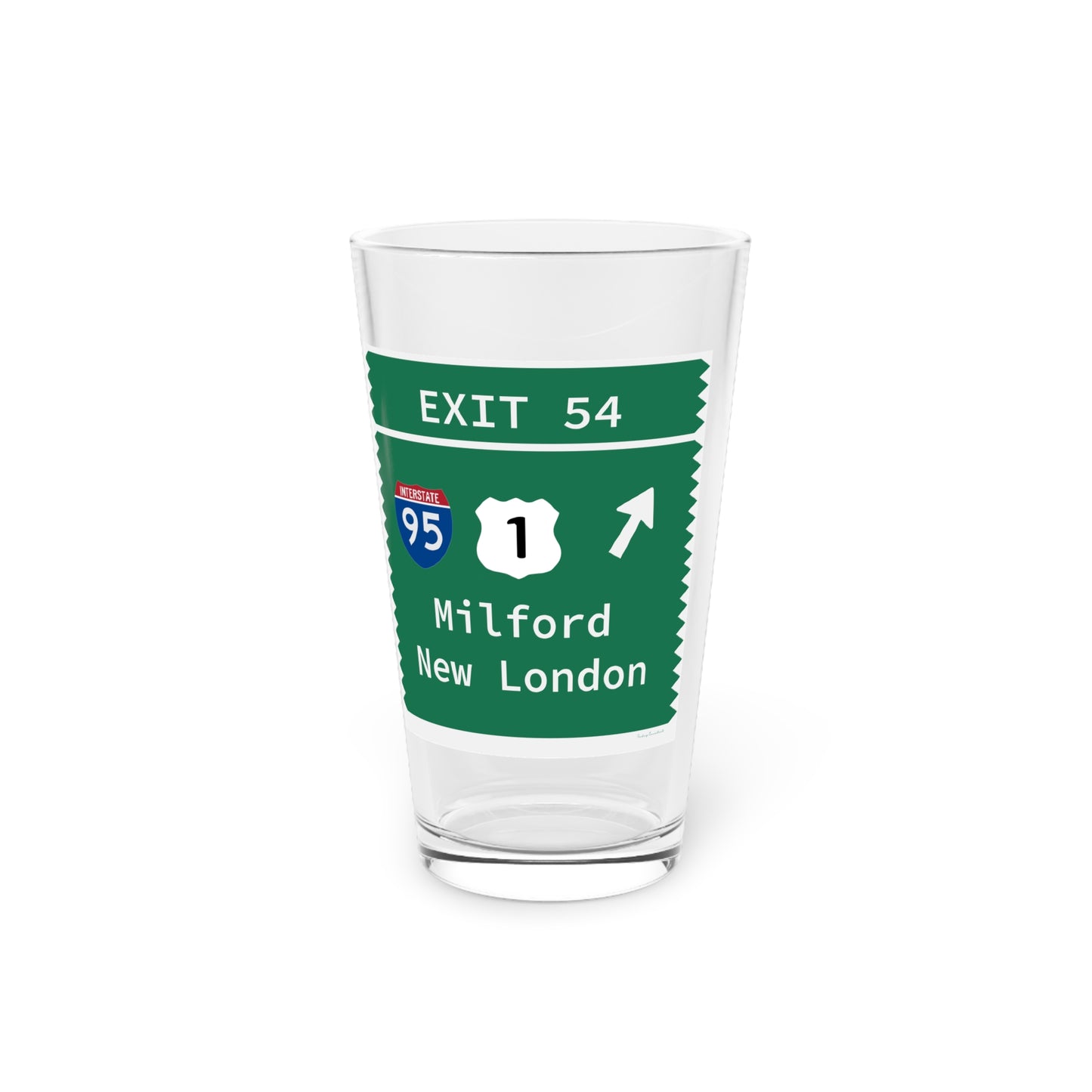 Vintage Merritt Parkway Exit 54 Sign Pint Glass, 16oz