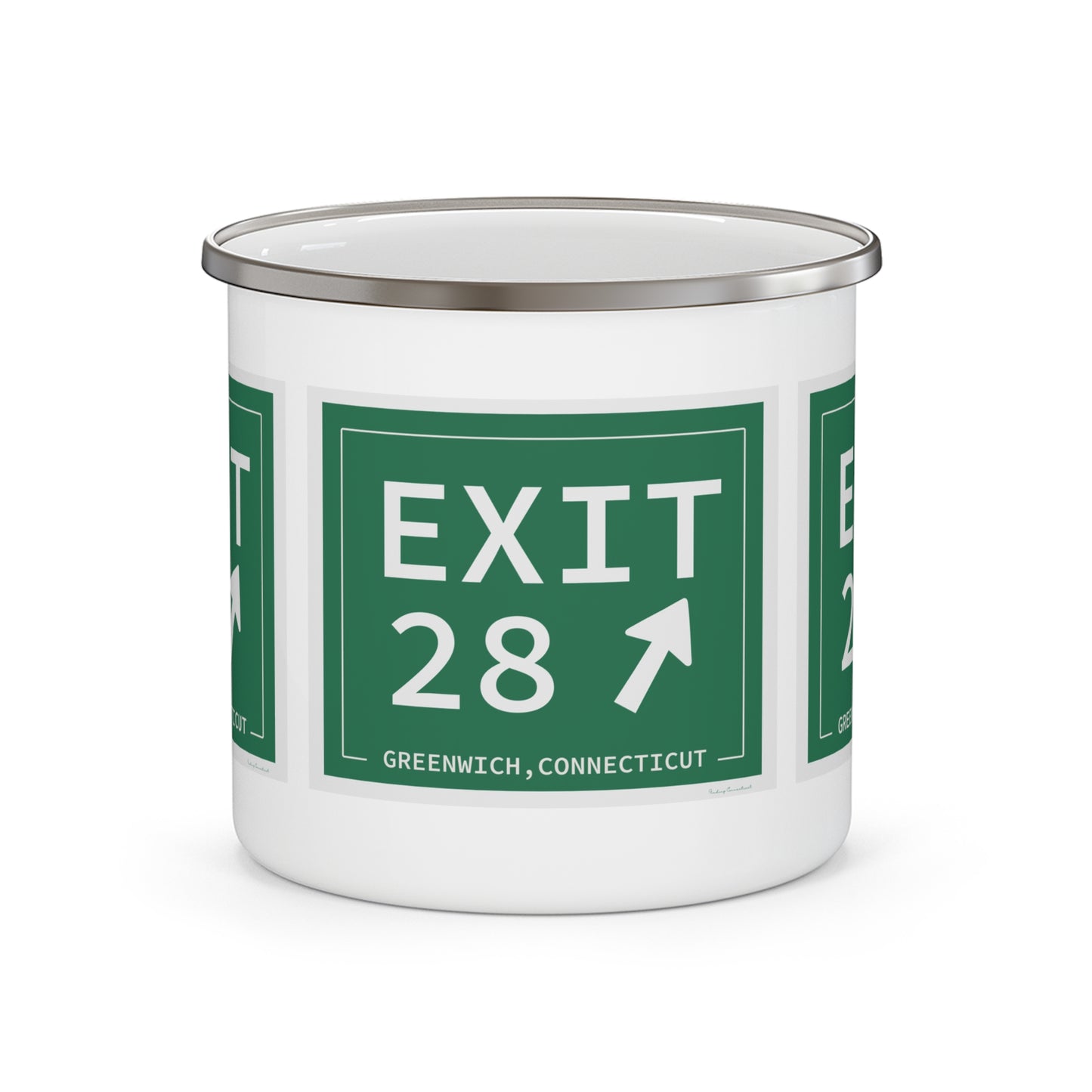 Vintage Exit 28 Merritt Parkway Sign Enamel Camping Mug