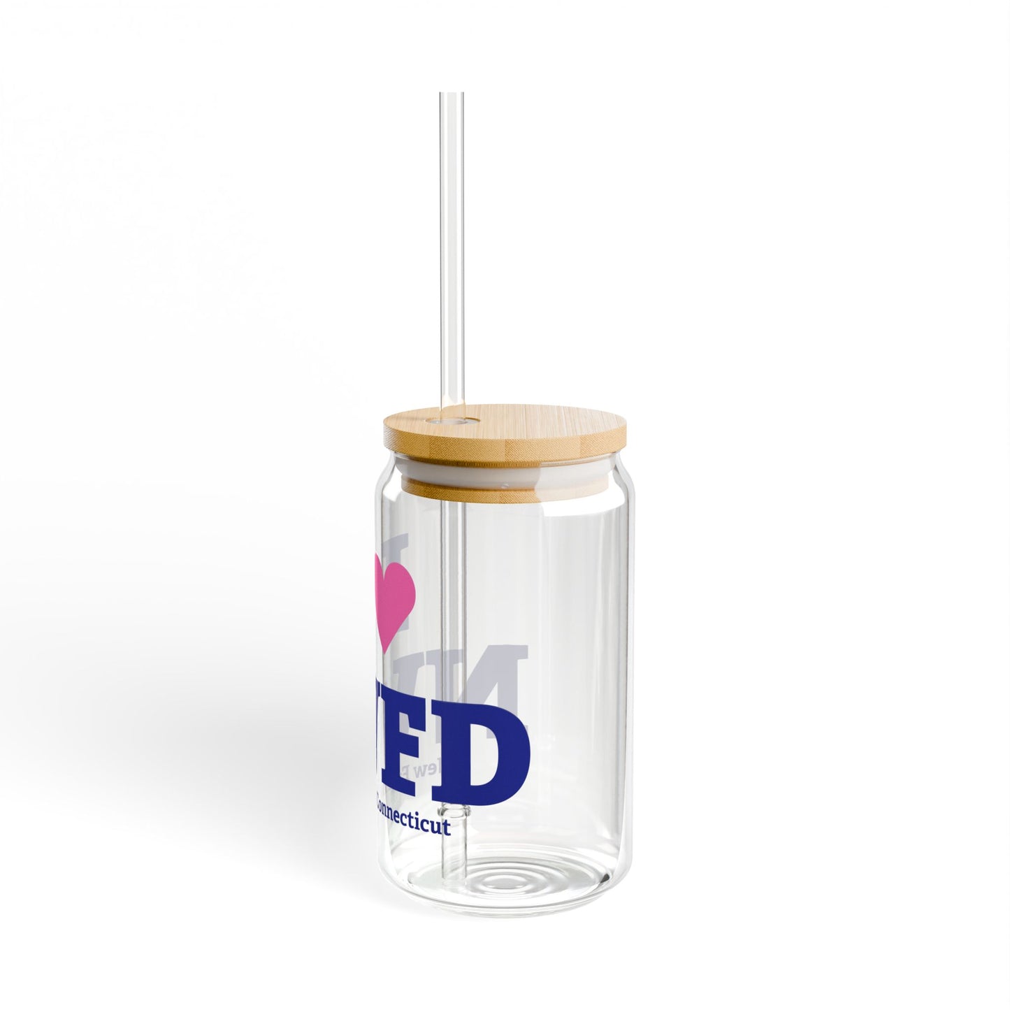 I Heart NWFD Glass Can with Straw and Lid, 16oz