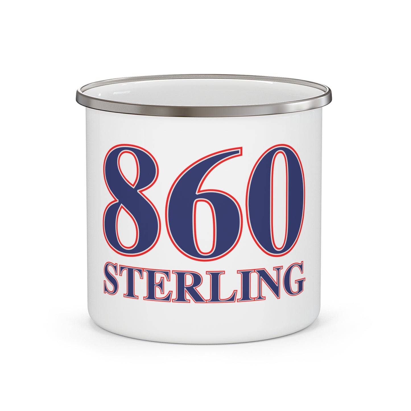 860 Sterling Red, White & Blue Enamel Camping Mug
