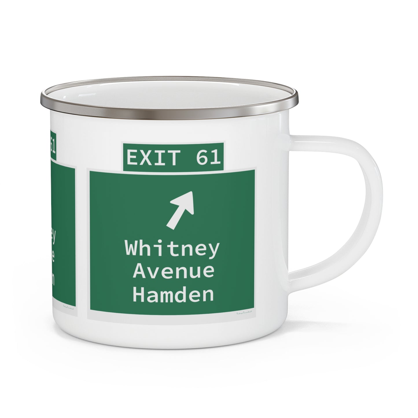 Vintage WCP Exit 61 Sign Enamel Camping Mug