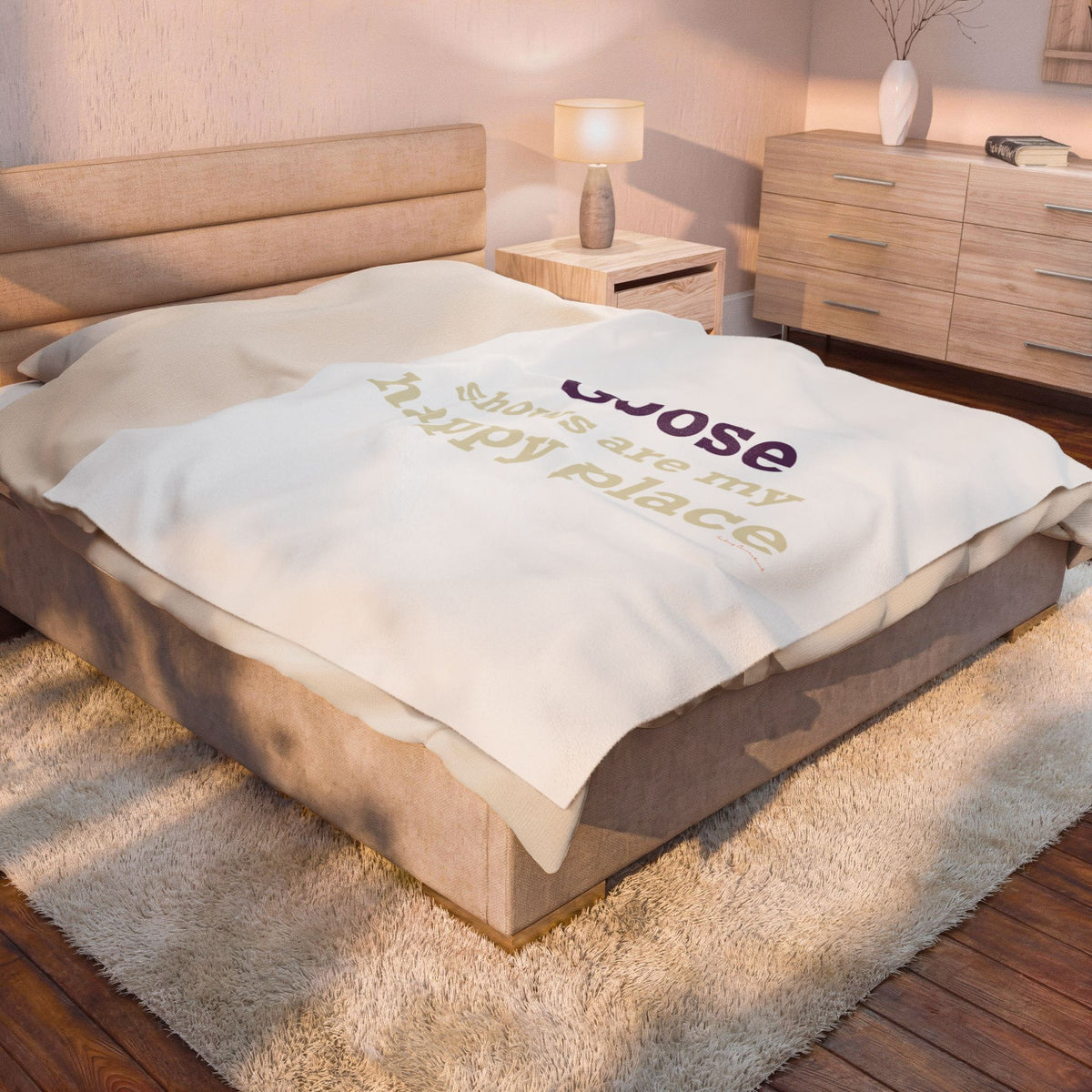 Goose Shows Are My Happy Place - Cream & Purple Velveteen Plush Blanket