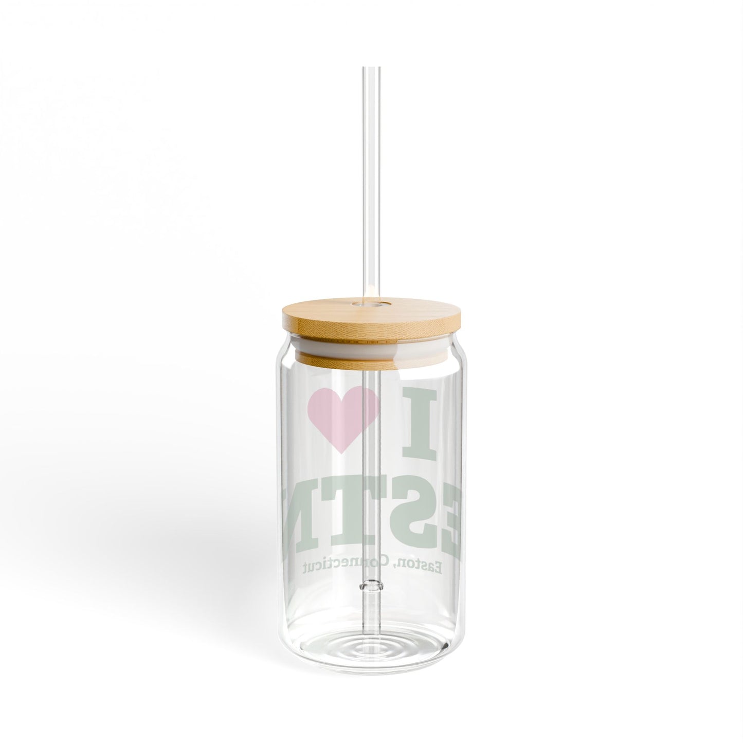I Heart ESTN Glass Can with Straw and Lid, 16oz