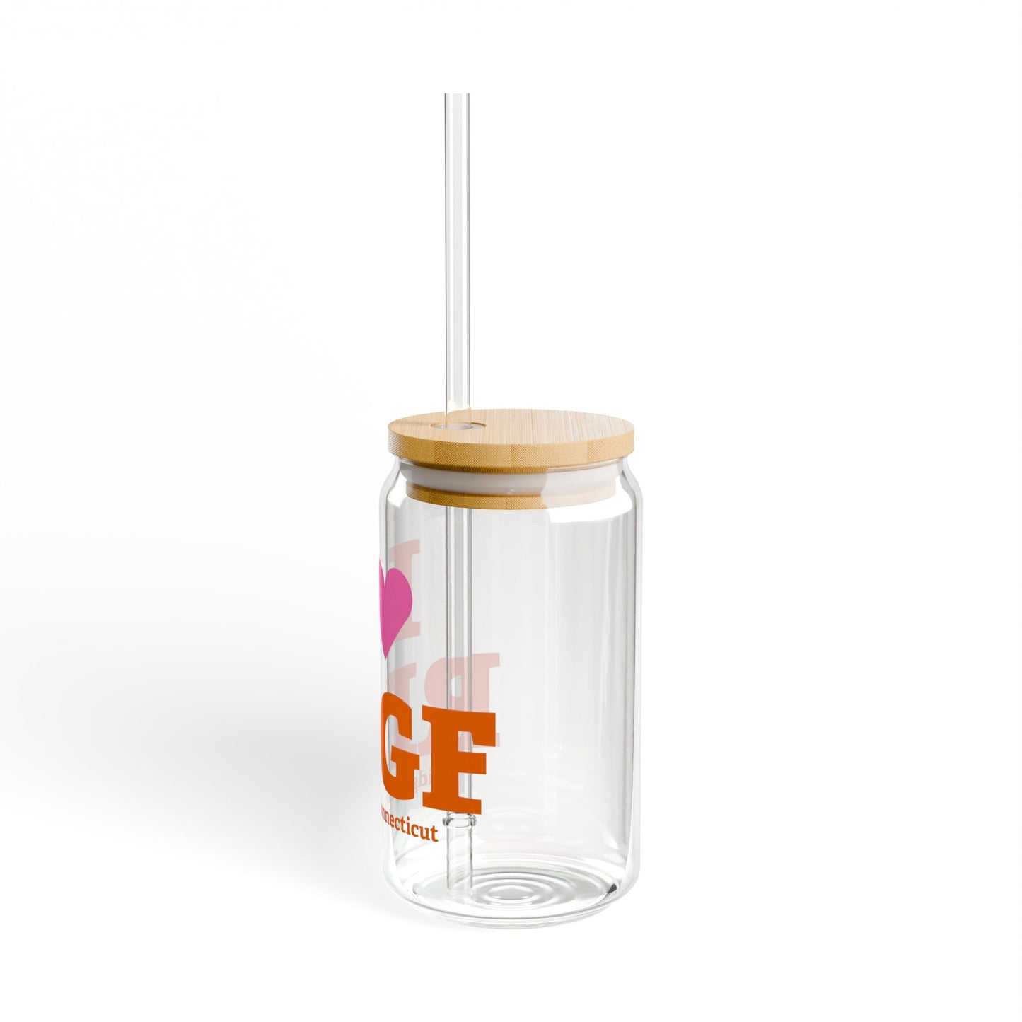 I Heart RDGF Glass Can with Straw and Lid, 16oz