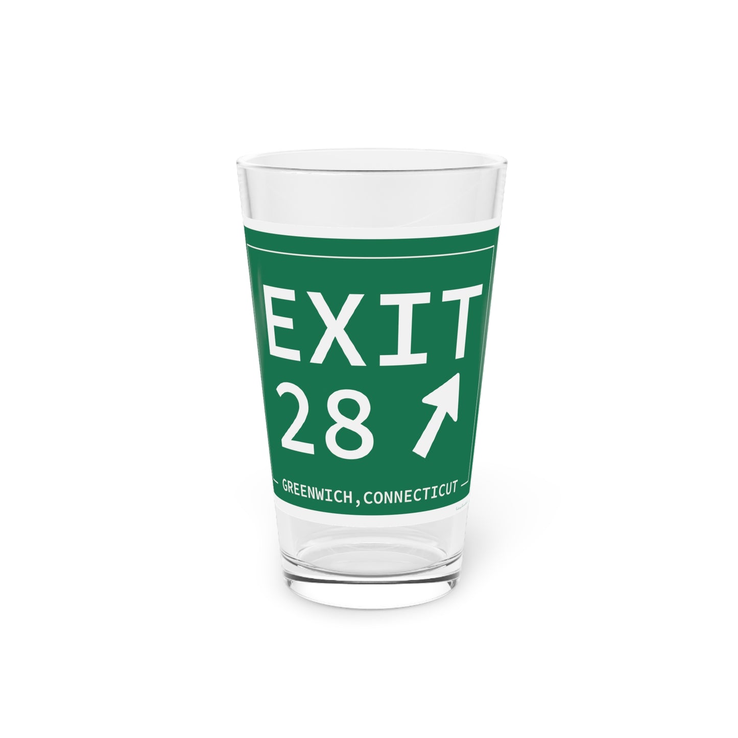 Vintage Exit 28 Merritt Parkway Sign Pint Glass, 16oz