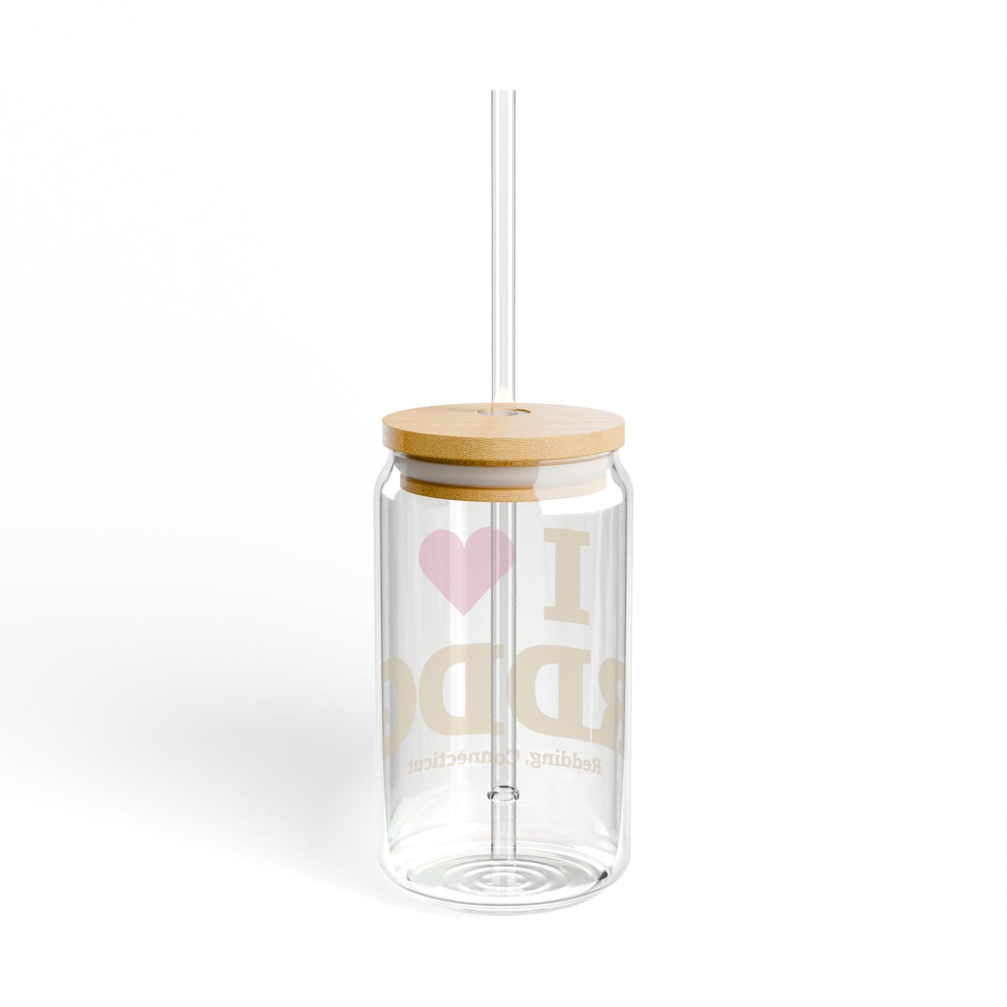 I Heart RDDG Glass Can with Straw and Lid, 16oz