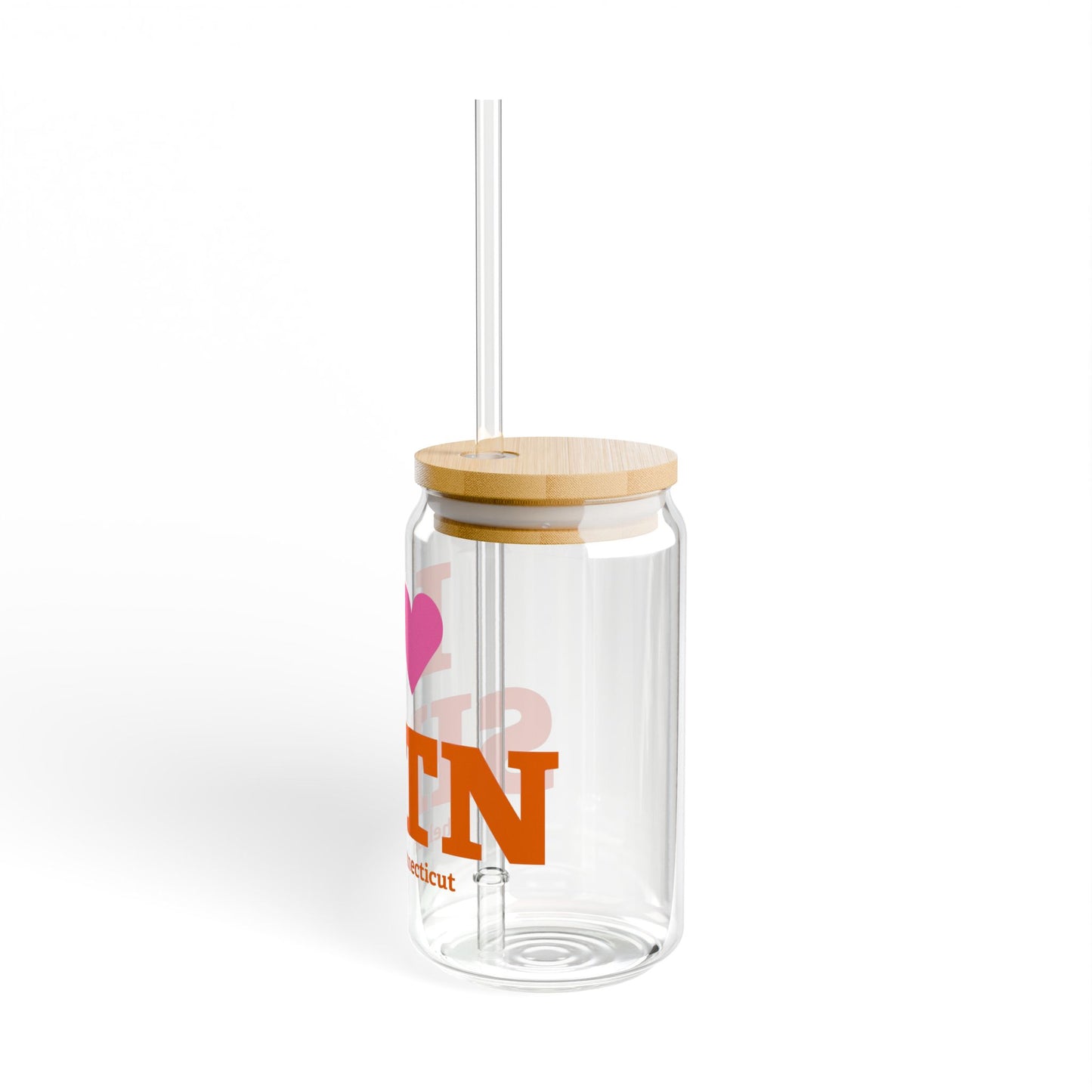 I Heart SHTN Glass Can with Straw and Lid, 16oz