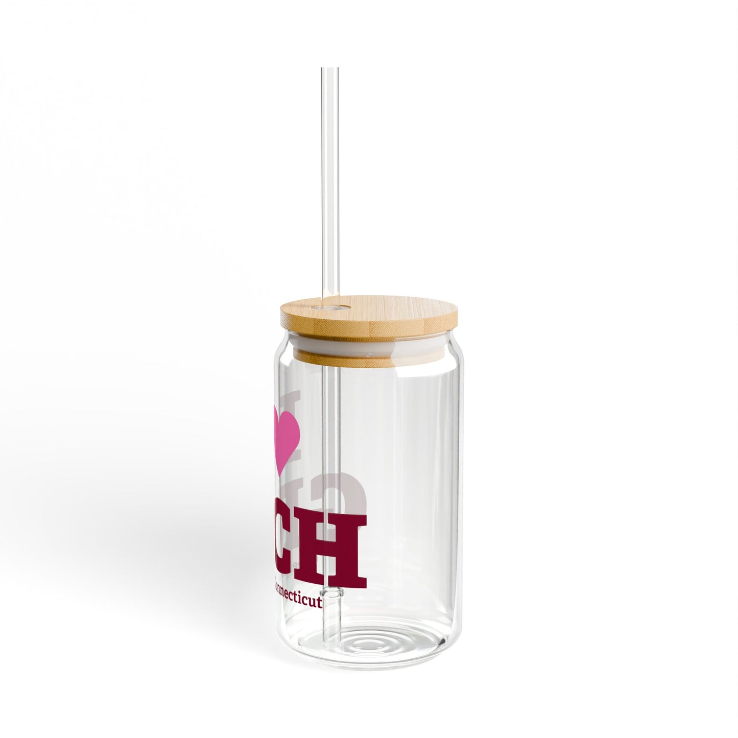 I Heart GRCH Glass Can with Straw and Lid, 16oz