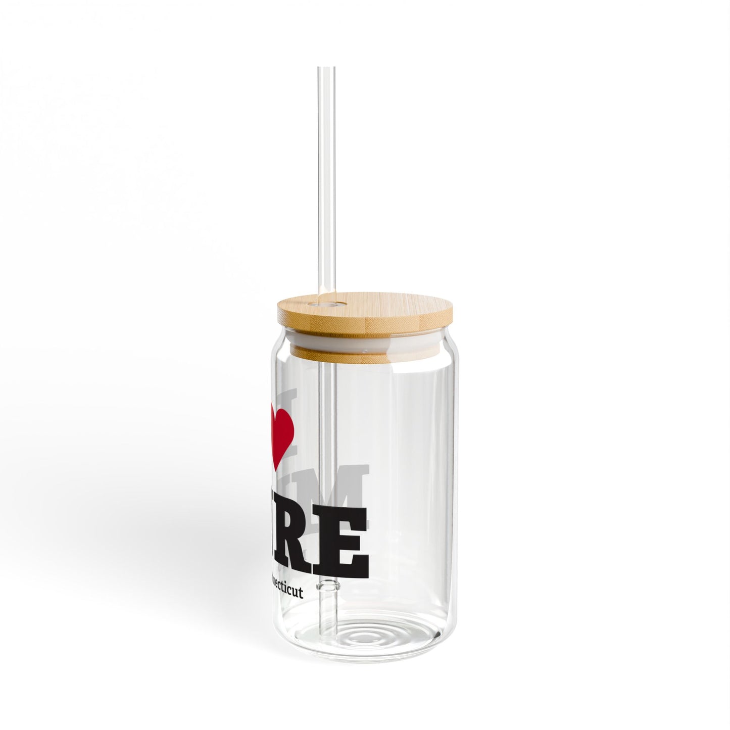 I Heart MNRE Glass Can with Straw and Lid, 16oz