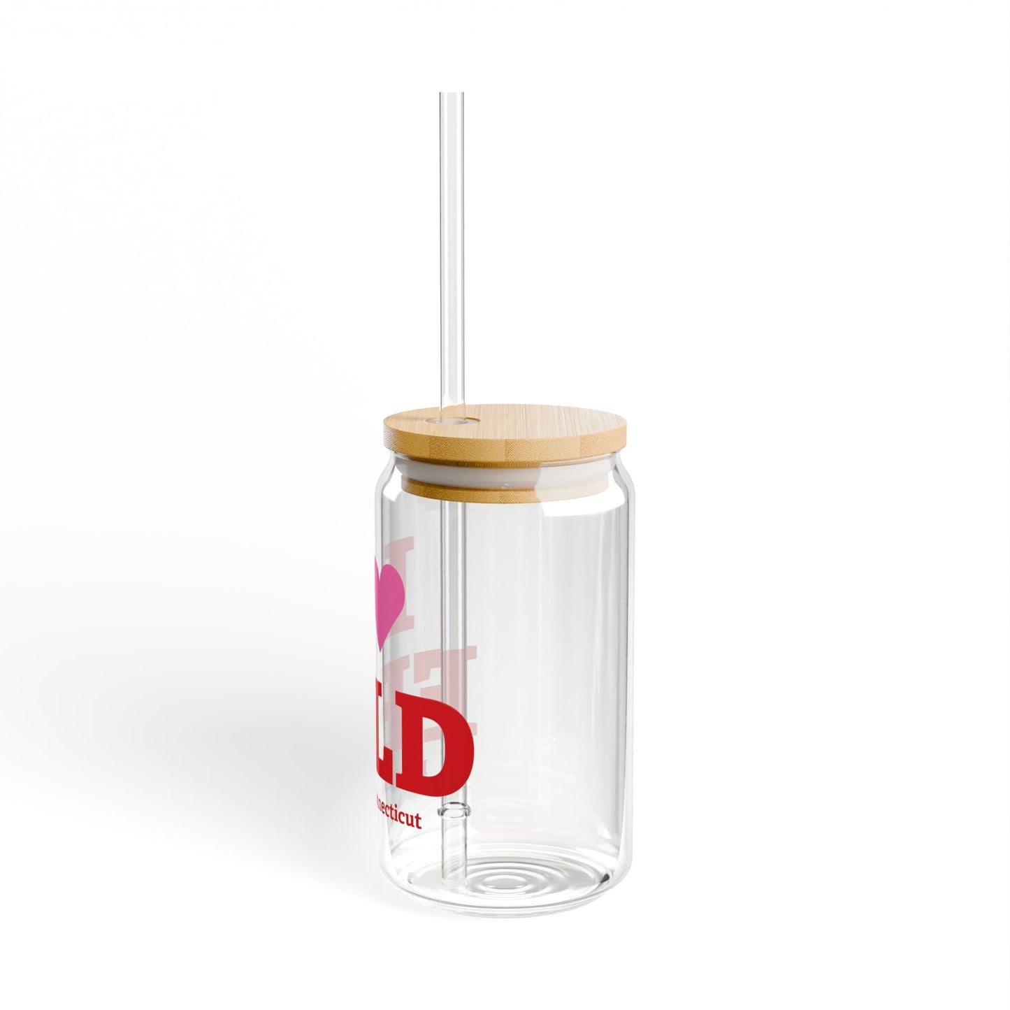 I Heart FFLD Glass Can with Straw and Lid, 16oz