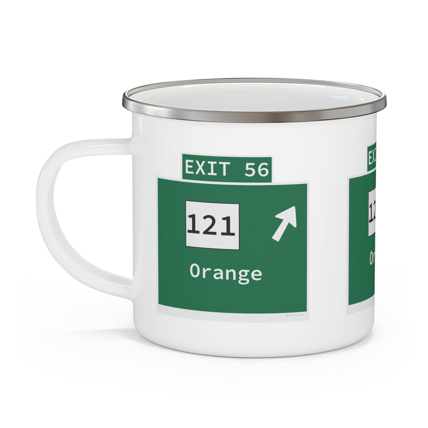 Vintage WCP Exit 56 Sign Enamel Camping Mug
