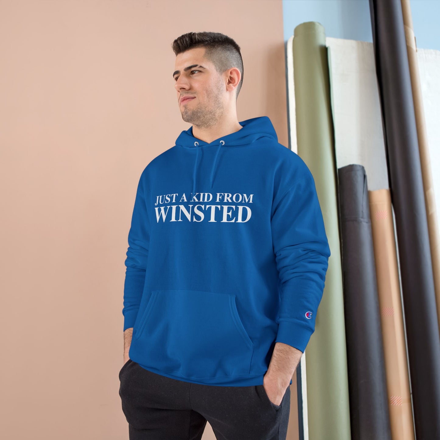 Just a kid from Winsted Champion Hoodie