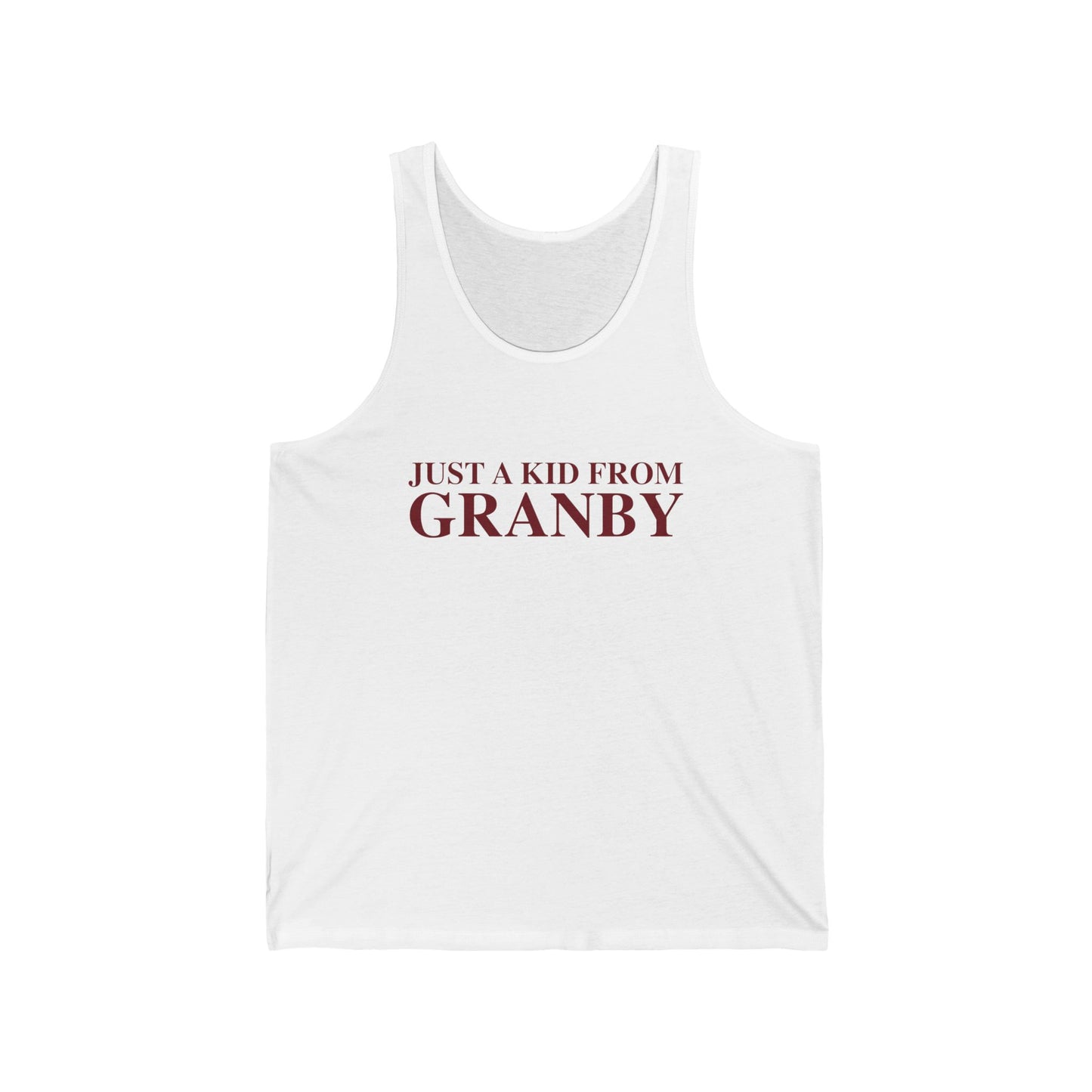 Just a kid from Granby Unisex Jersey Tank Top
