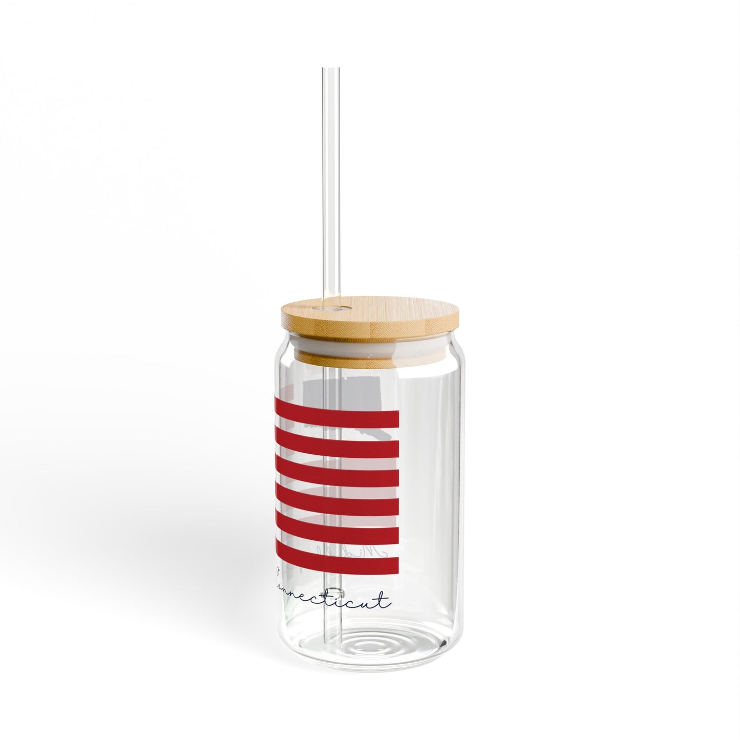 Middlefield Connecticut Flag Glass Can with Straw and Lid, 16oz