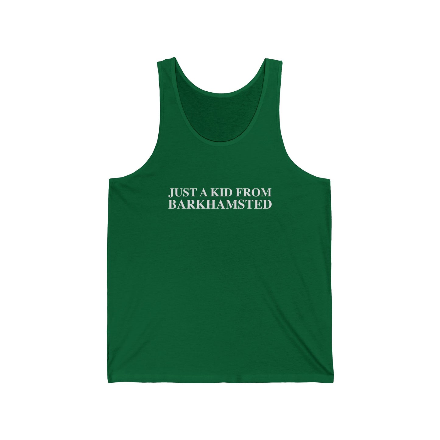 Just a kid from Barkhamsted Unisex Jersey Tank Top