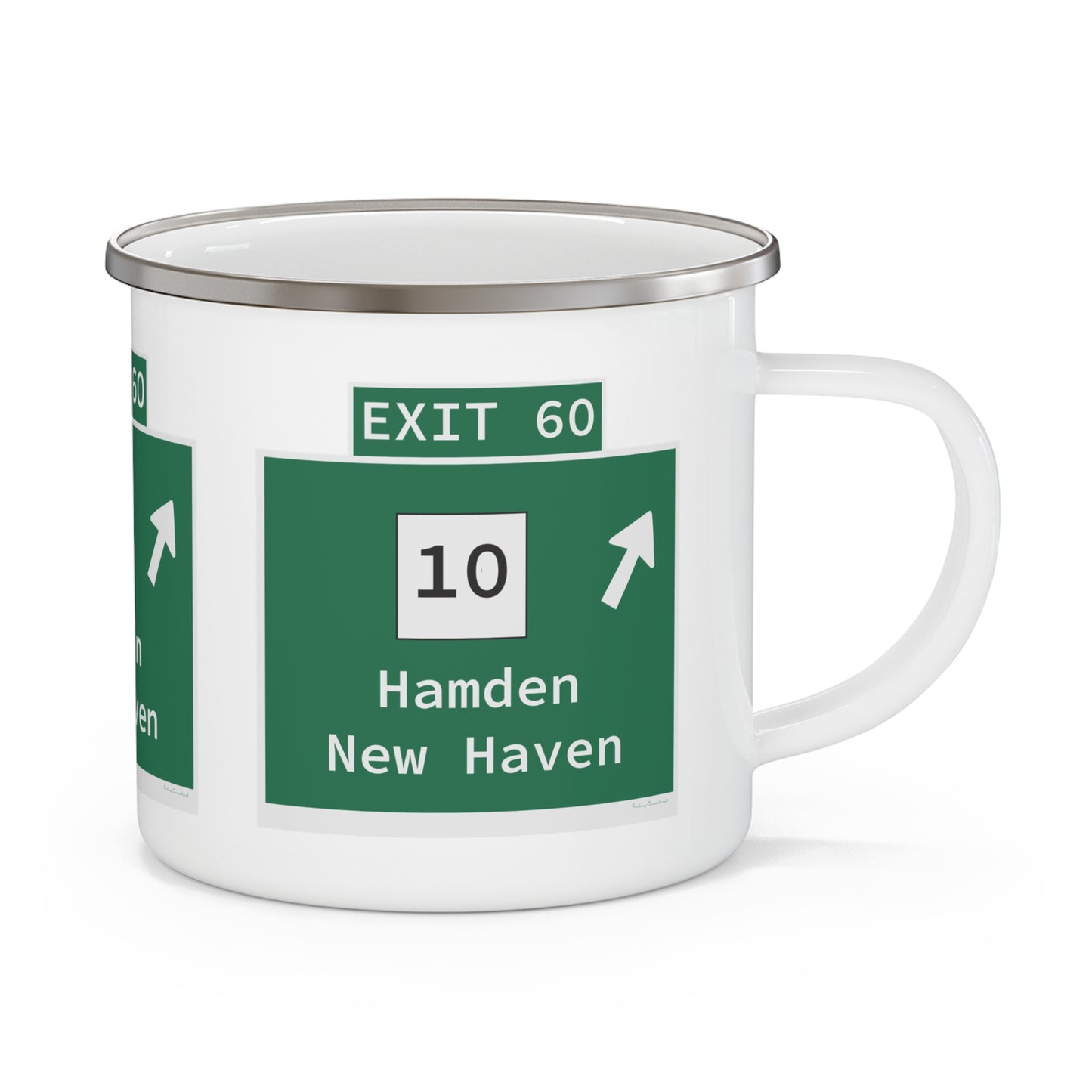 Vintage WCP Exit 60 Sign Enamel Camping Mug