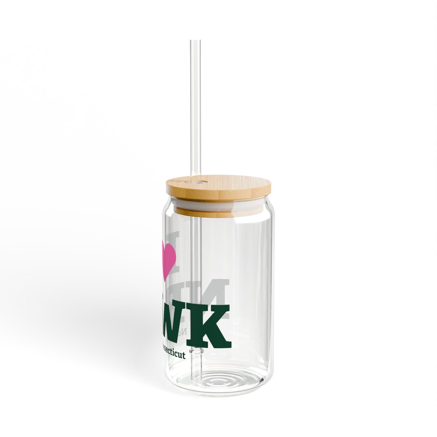 I Heart NRWK Glass Can with Straw and Lid, 16oz