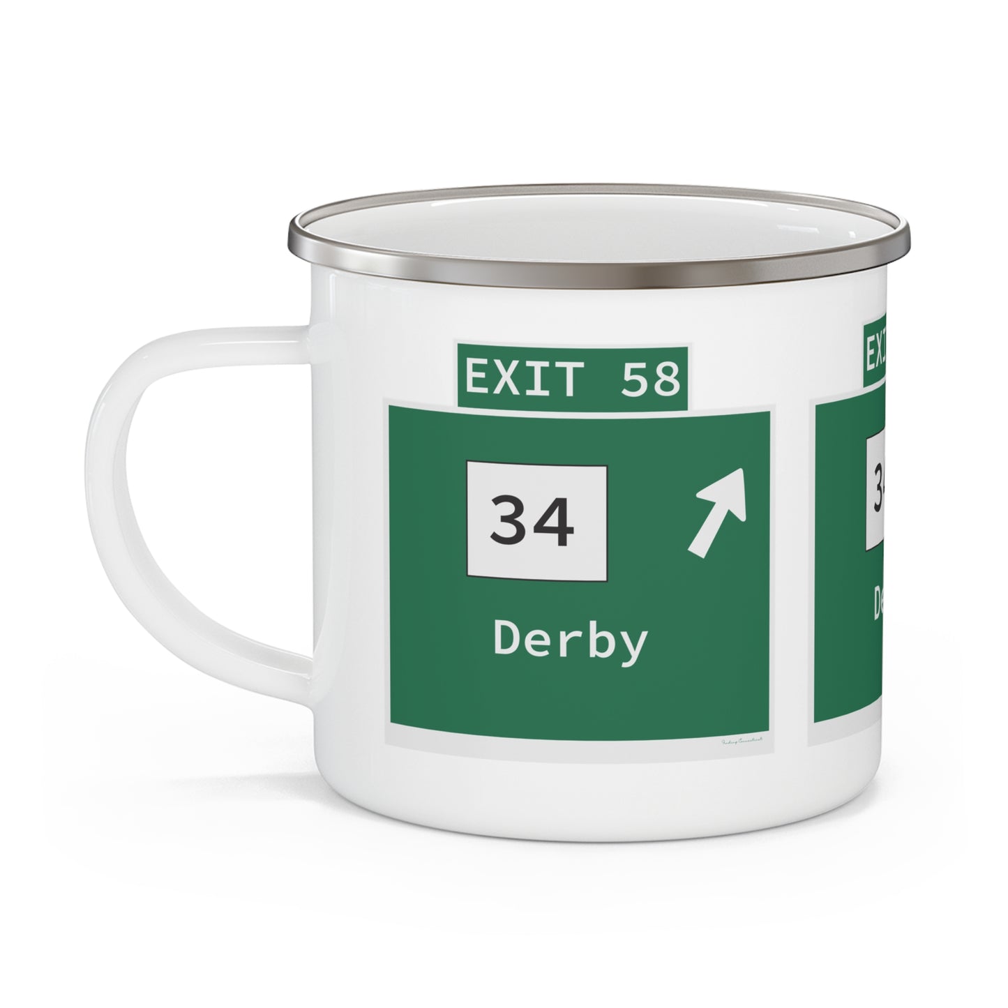 Vintage WCP Exit 58 Sign Enamel Camping Mug