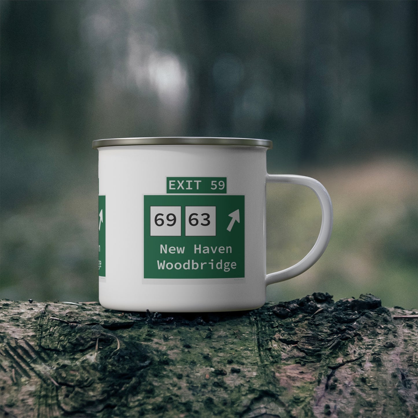 Vintage WCP Exit 59 Sign Enamel Camping Mug