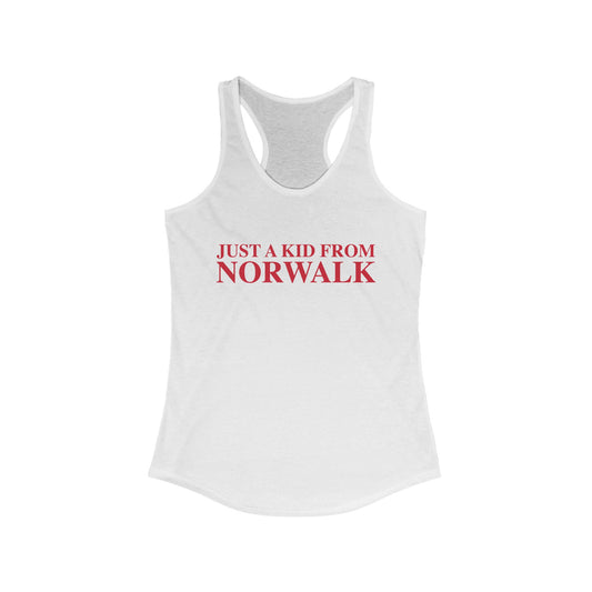 Just a kid from Norwalk Women's Ideal Racerback Tank Top