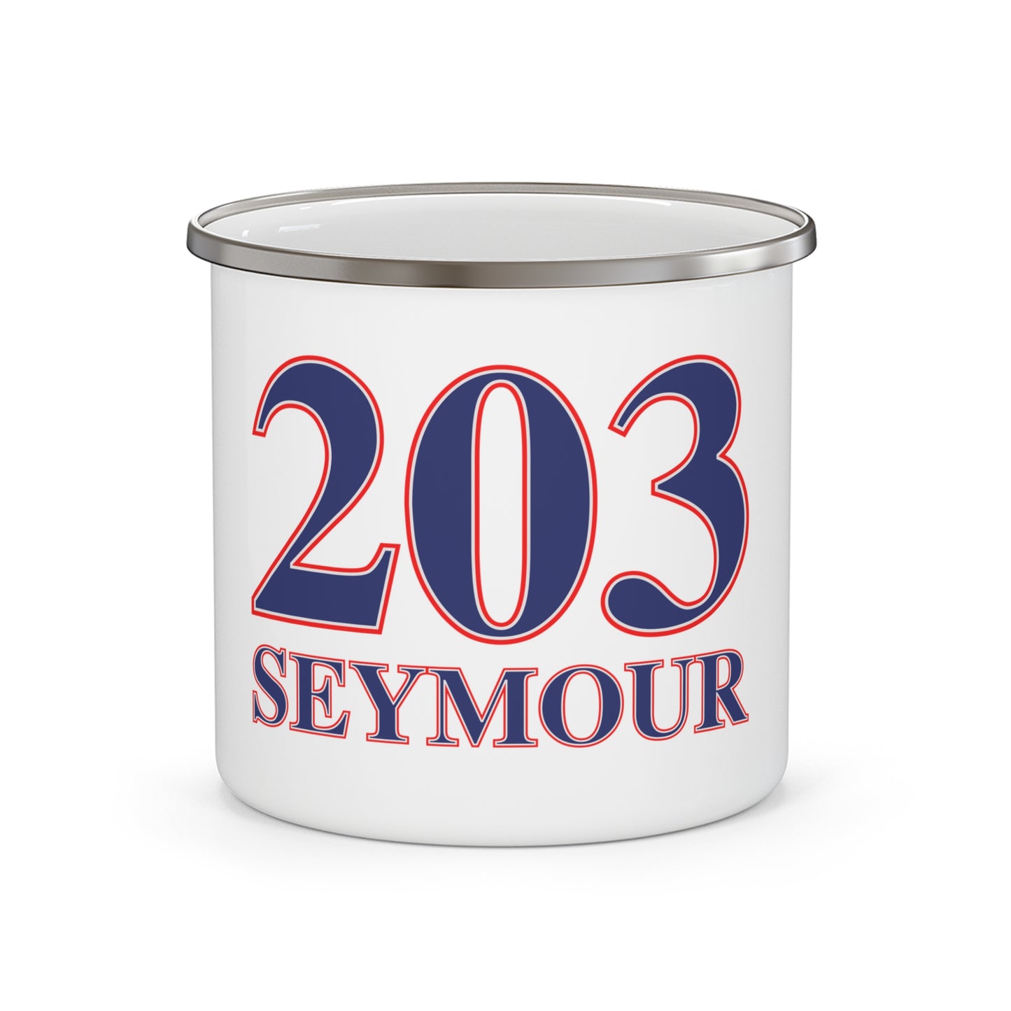 203 Seymour Red White & Blue Enamel Camping Mug