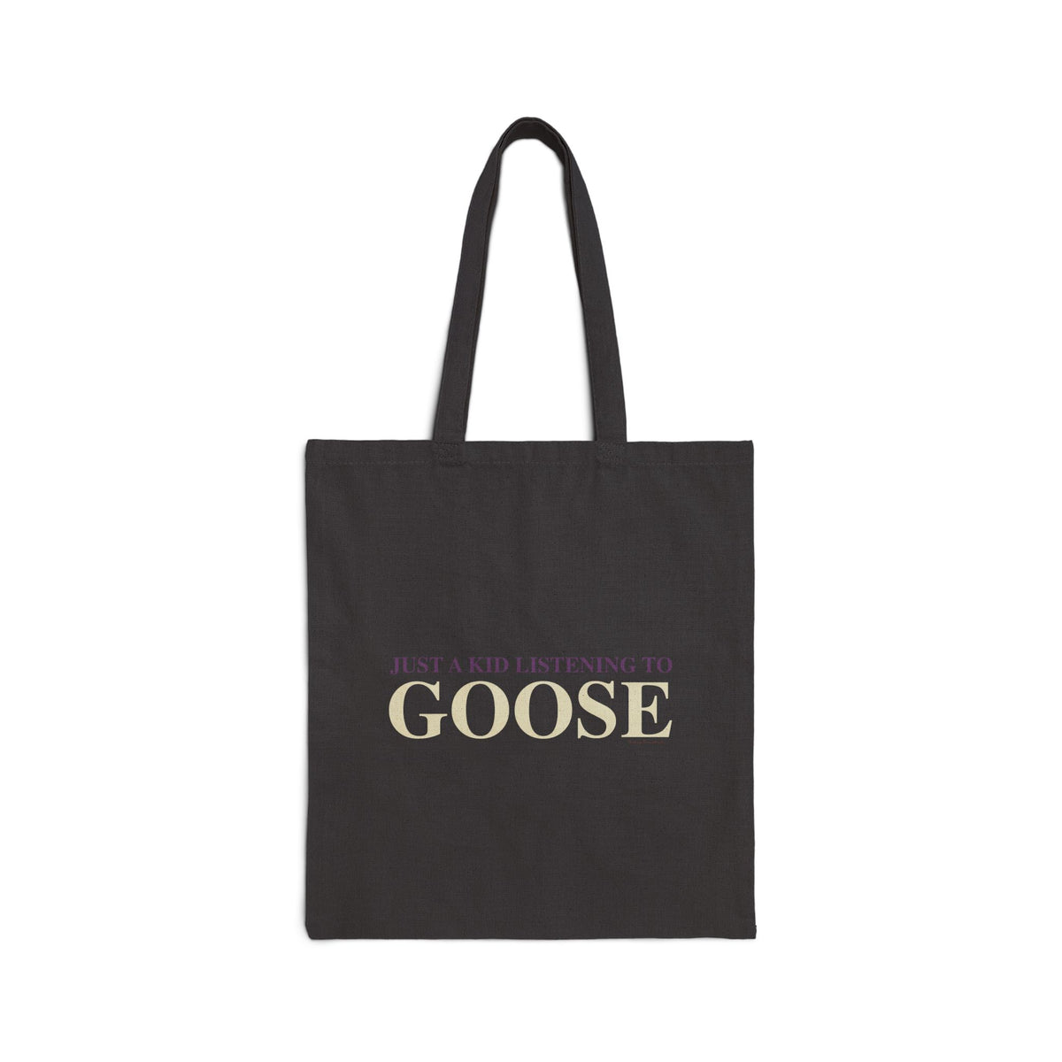 Just a kid listening to Goose - Cream & Purple Cotton Canvas Tote Bag