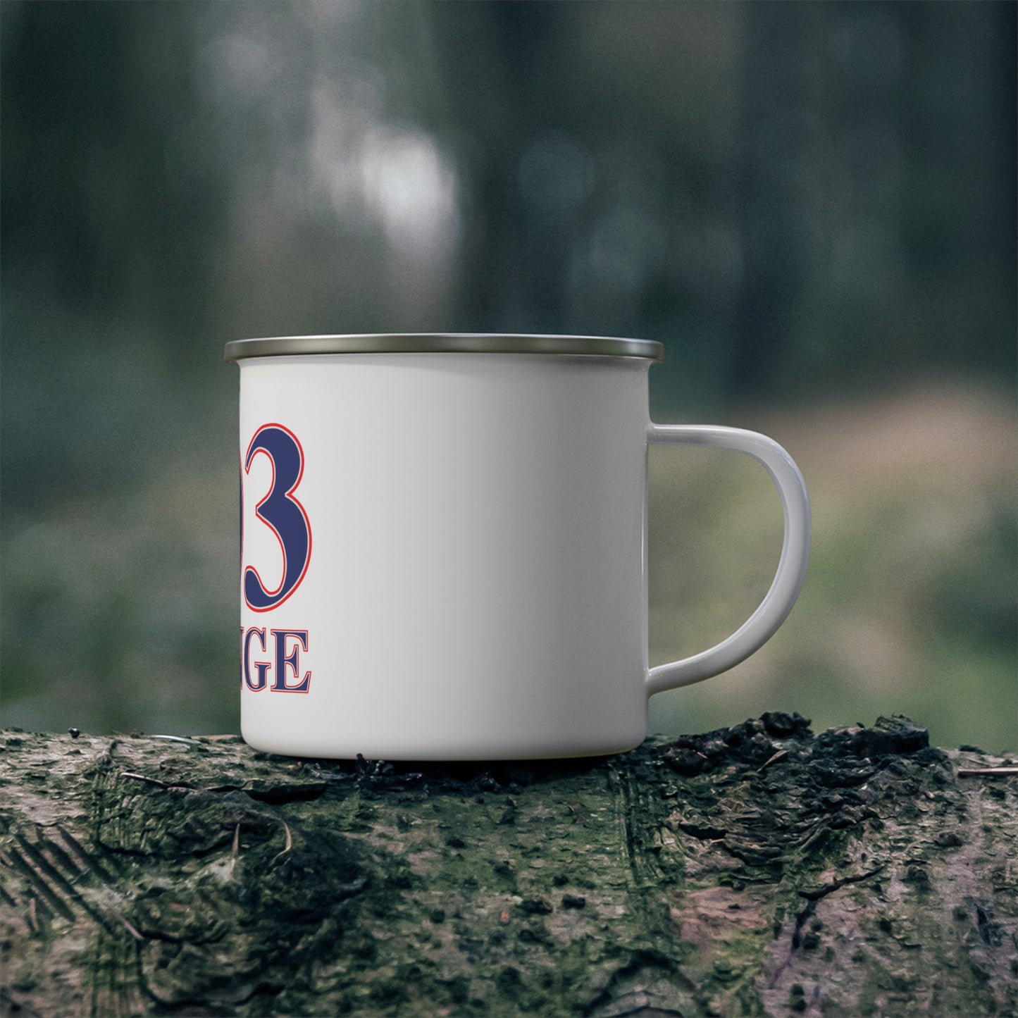 203 Orange Red White & Blue Enamel Camping Mug