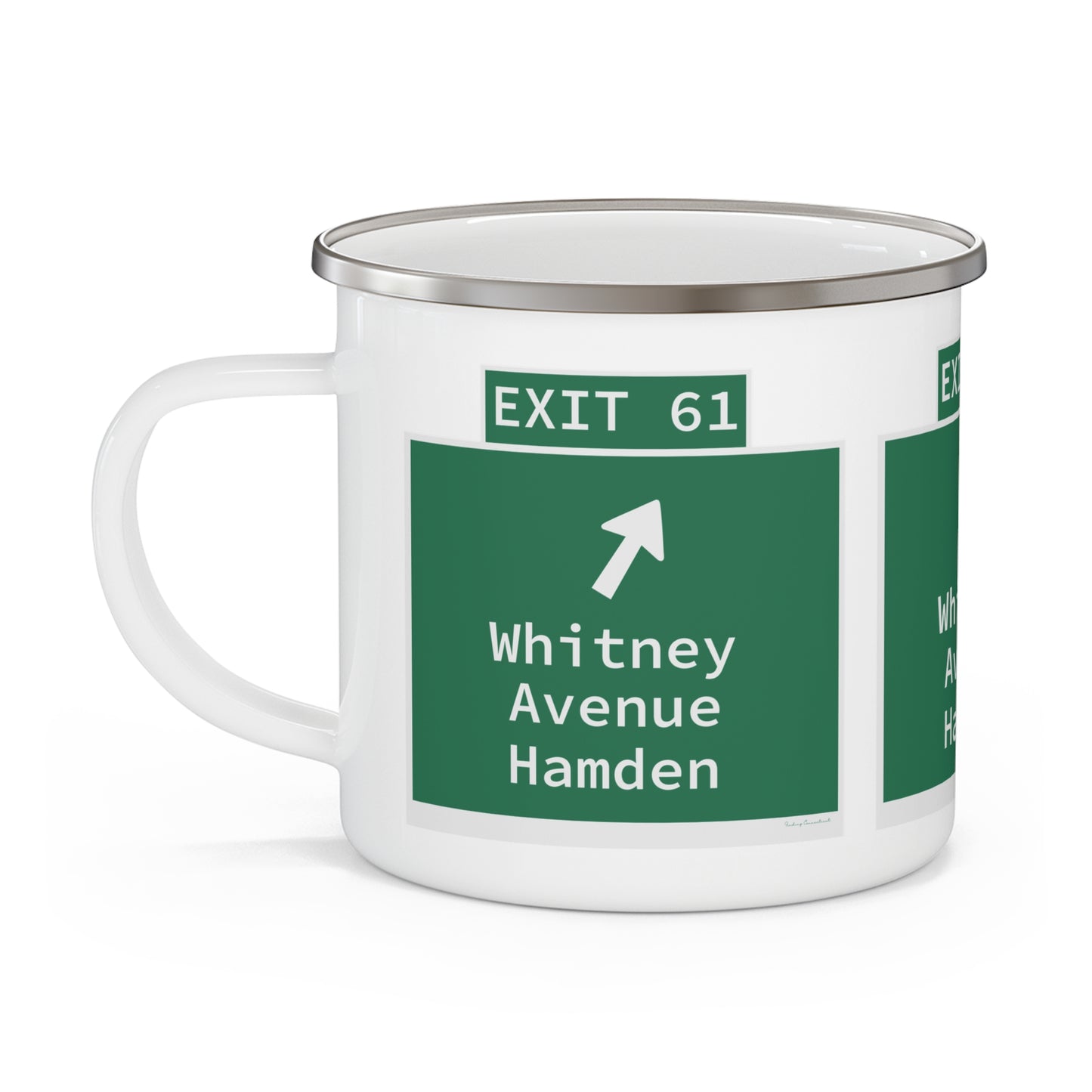 Vintage WCP Exit 61 Sign Enamel Camping Mug