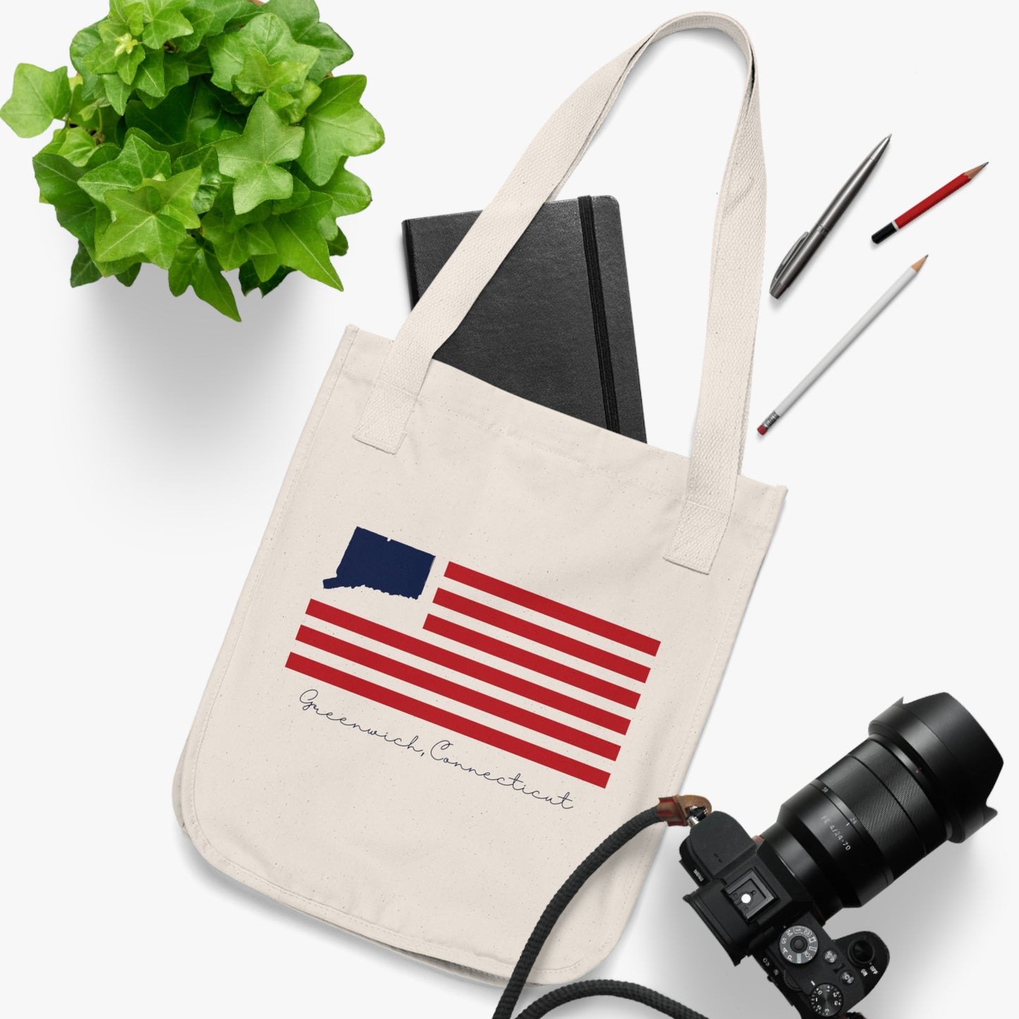 Greenwich Connecticut Flag Organic Canvas Tote Bag