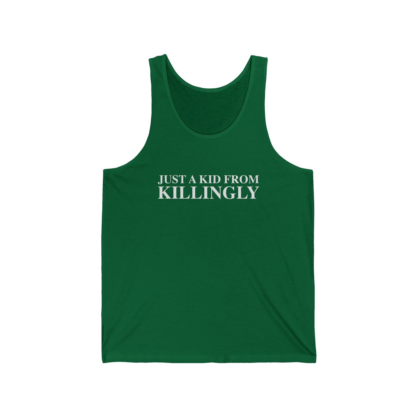Just a kid from Killingly Unisex Jersey Tank Top
