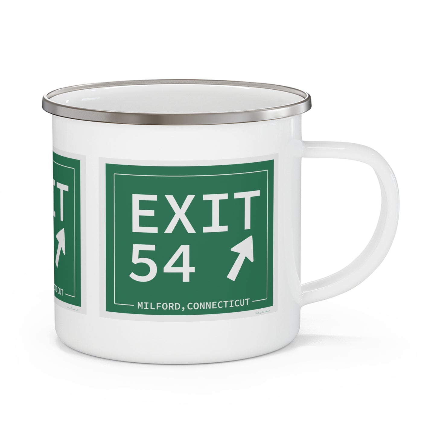 Vintage Exit 54 Merritt Parkway Sign Enamel Camping Mug