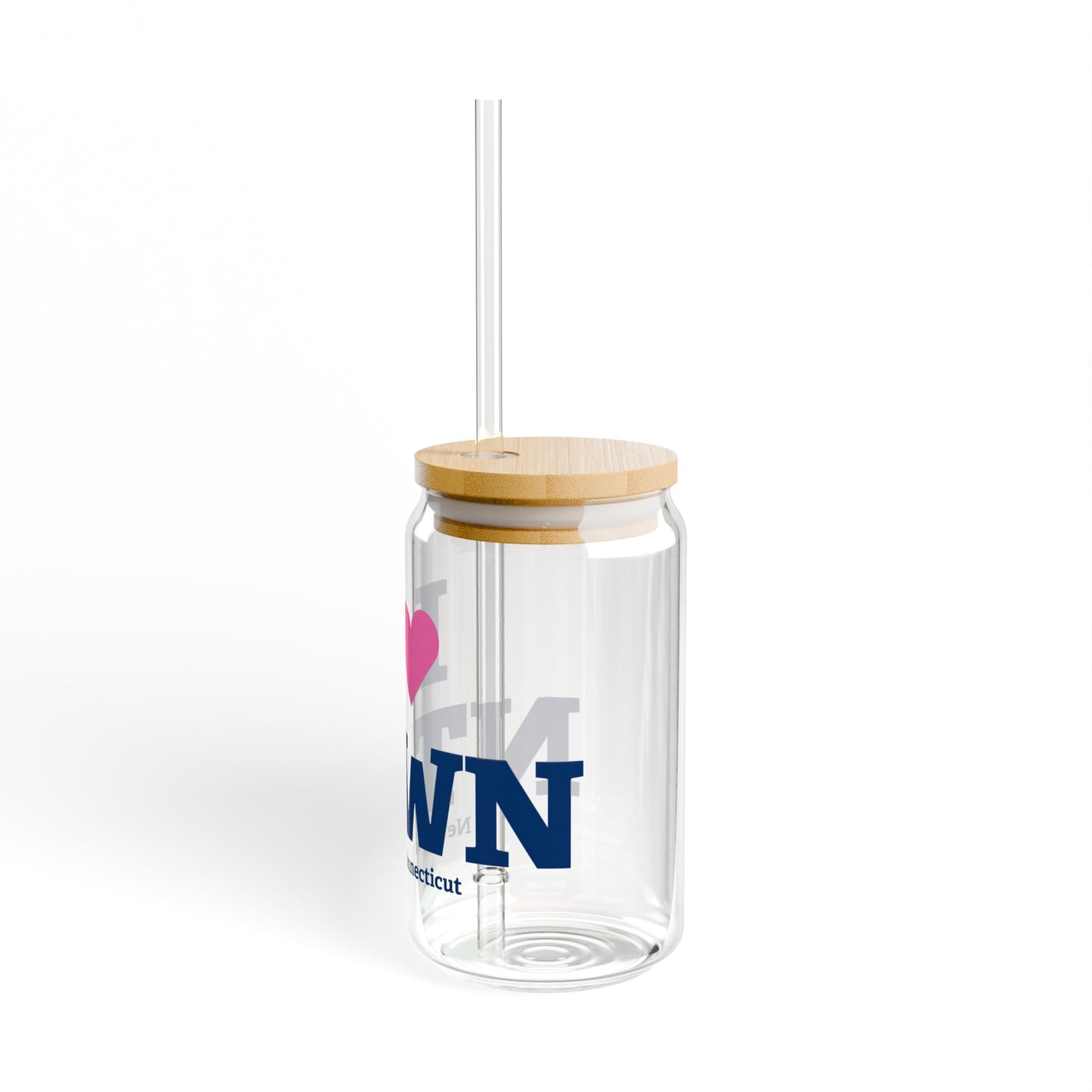 I Heart NTWN Glass Can with Straw and Lid, 16oz