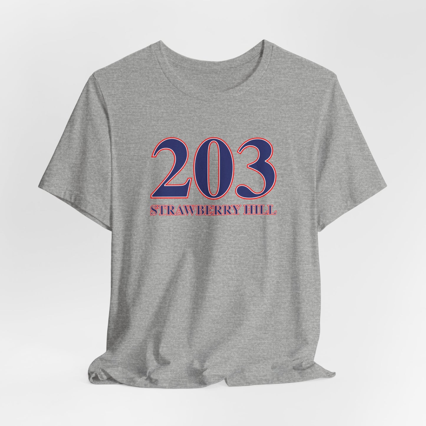 203 Strawberry Hill Red, White & Blue Unisex Jersey Short Sleeve T-Shirt