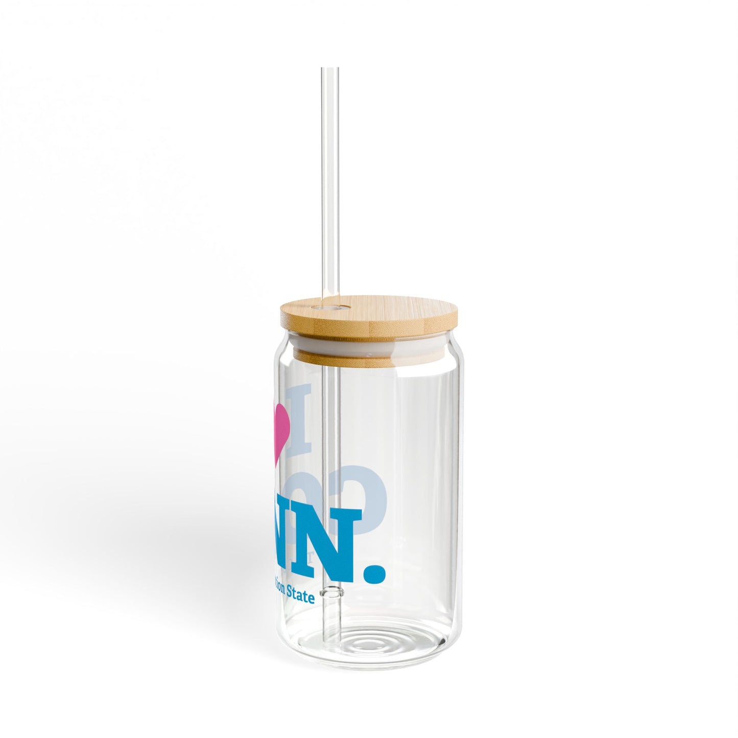 I Heart CONN. Glass Can with Straw and Lid, 16oz