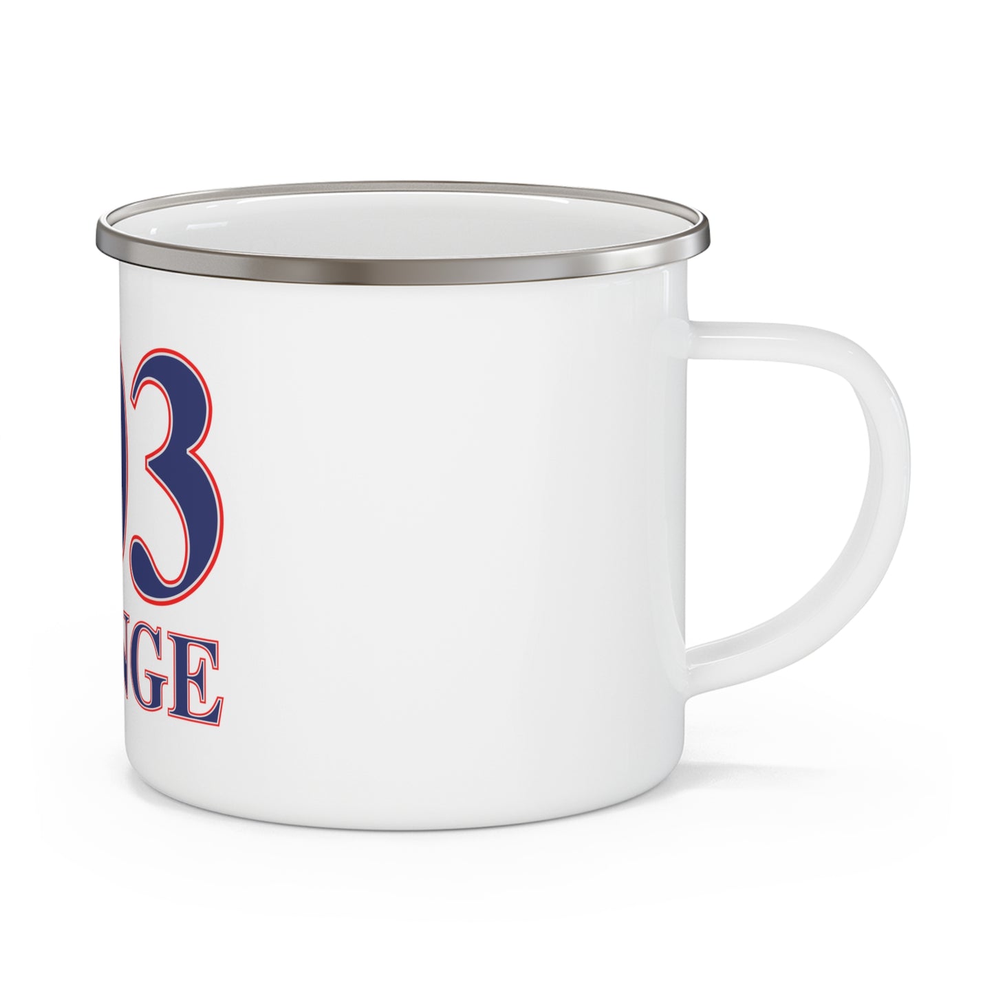 203 Orange Red White & Blue Enamel Camping Mug