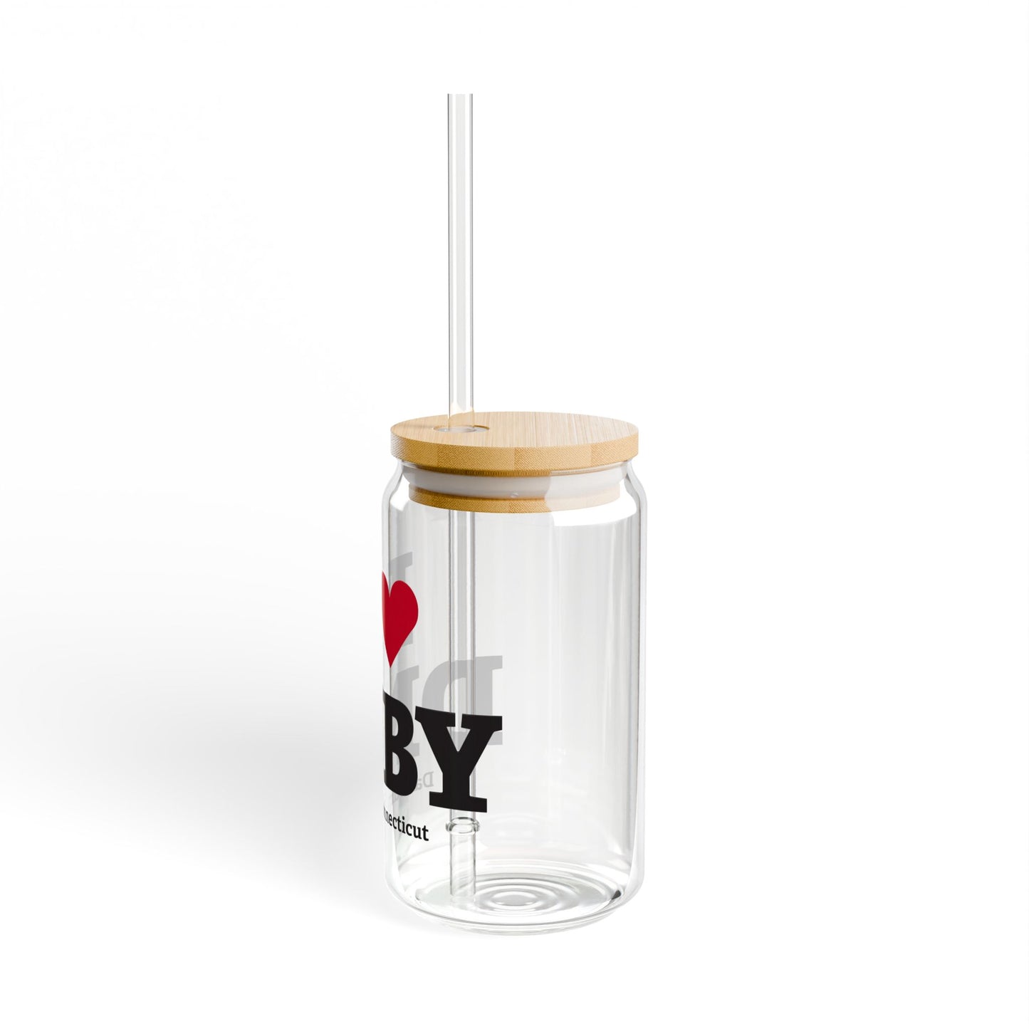 I Heart DNBY
Glass Can with Straw and Lid, 16oz