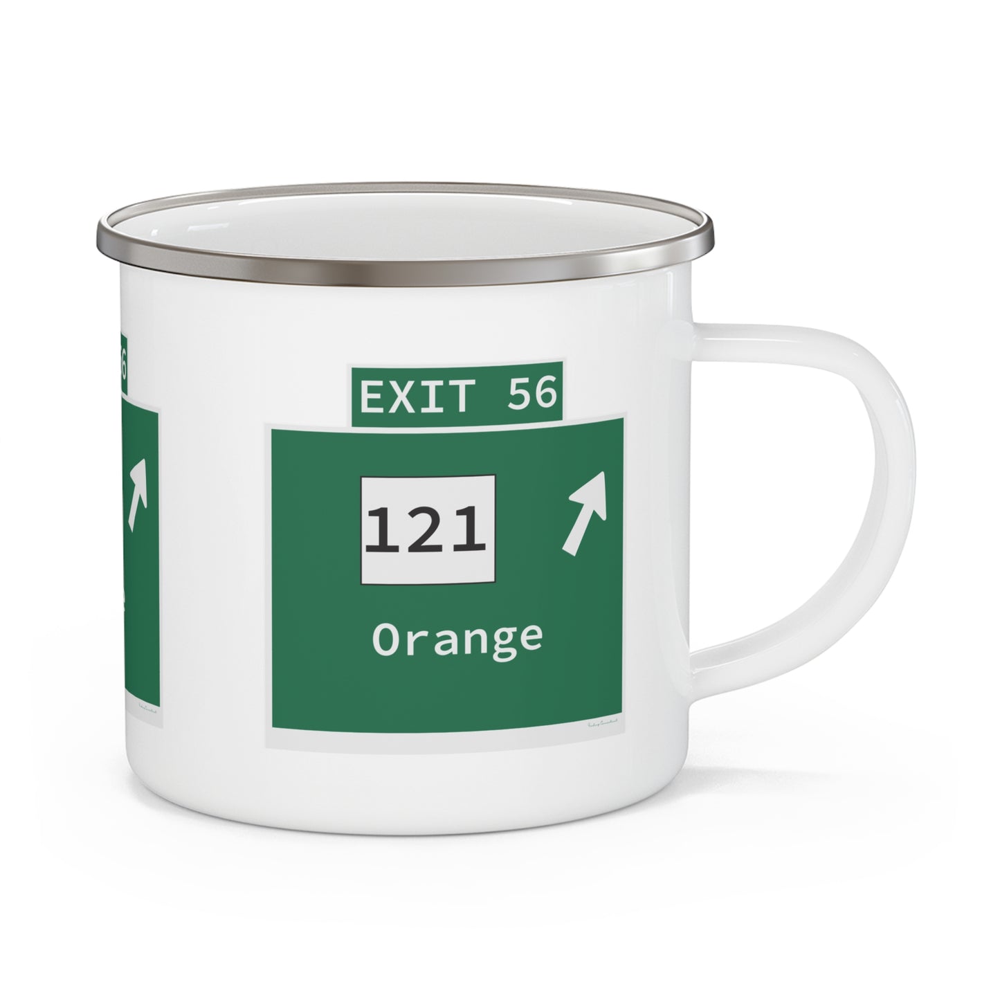 Vintage WCP Exit 56 Sign Enamel Camping Mug