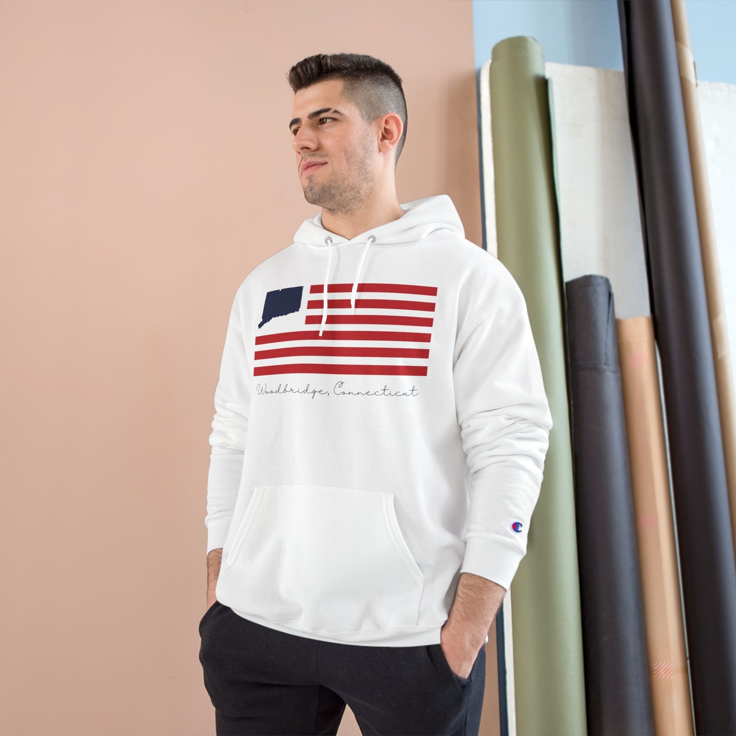 Woodbridge Connecticut Flag Champion Hoodie