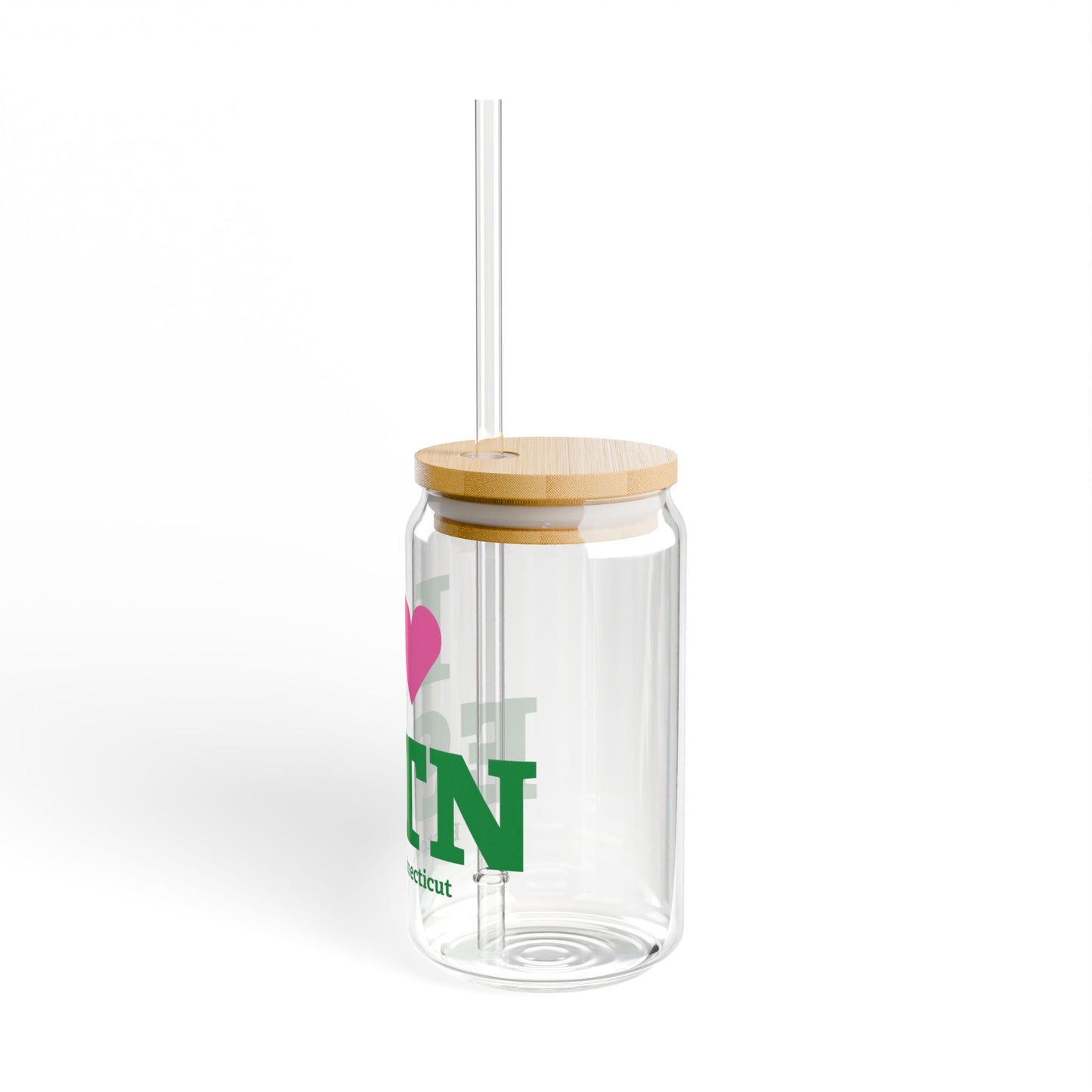I Heart ESTN Glass Can with Straw and Lid, 16oz