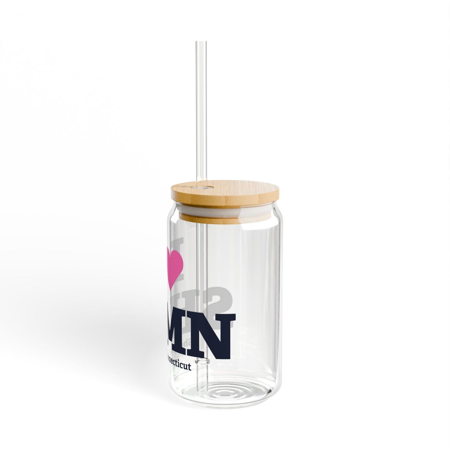 I Heart SHMN Glass Can with Straw and Lid, 16oz