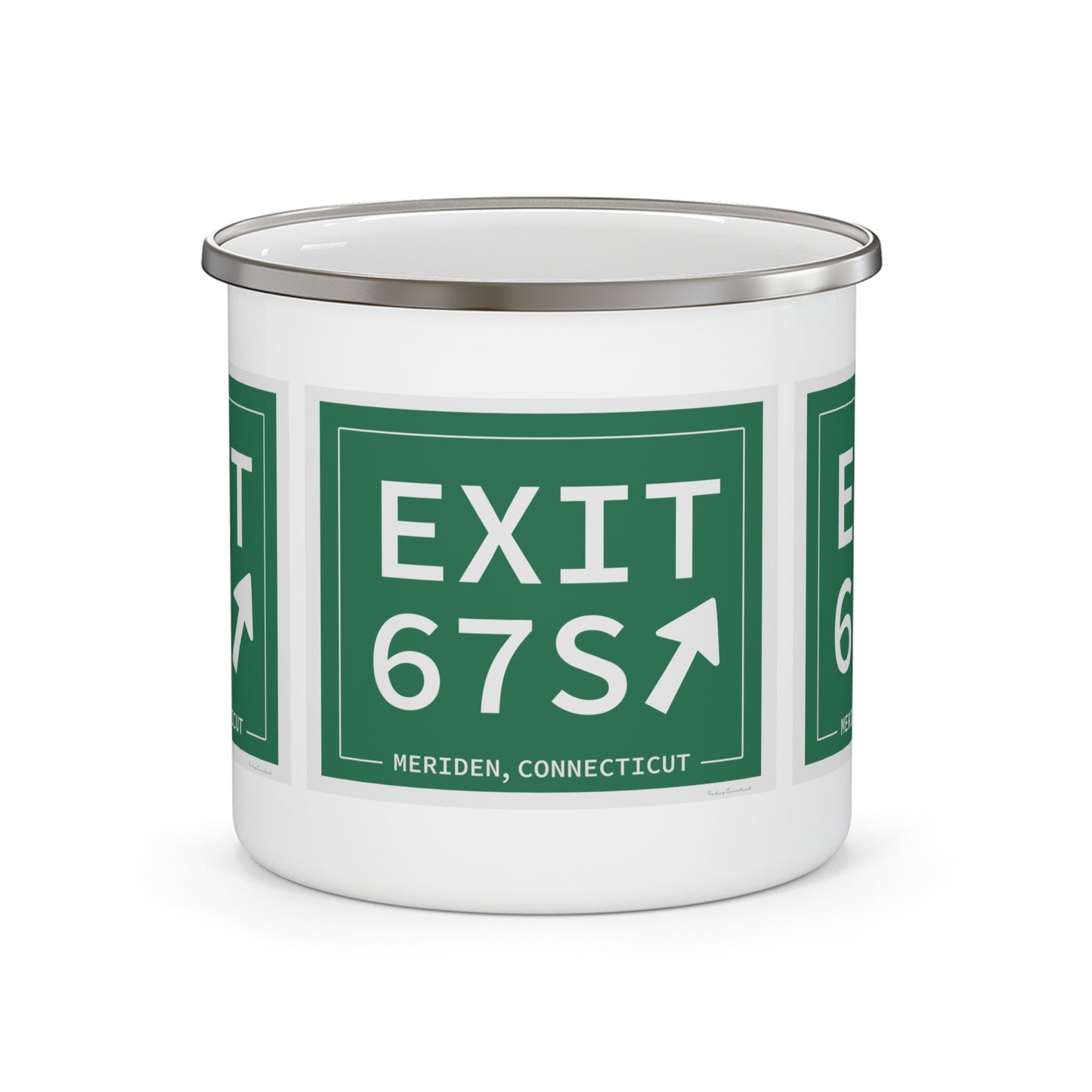 Vintage Exit 67S WCP Sign Enamel Camping Mug