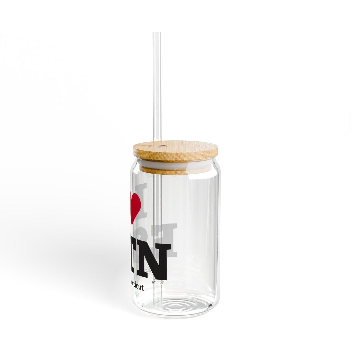 I Heart ESTN Glass Can with Straw and Lid, 16oz