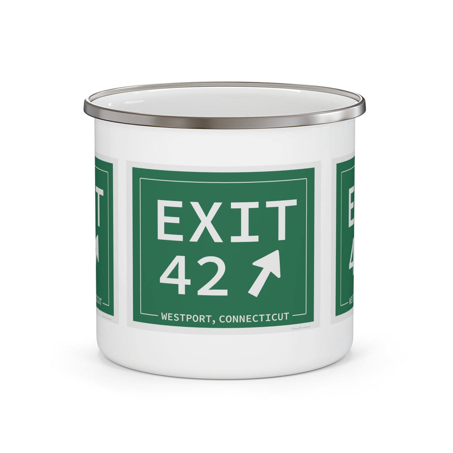 Vintage Exit 42 Merritt Parkway Sign Enamel Camping Mug